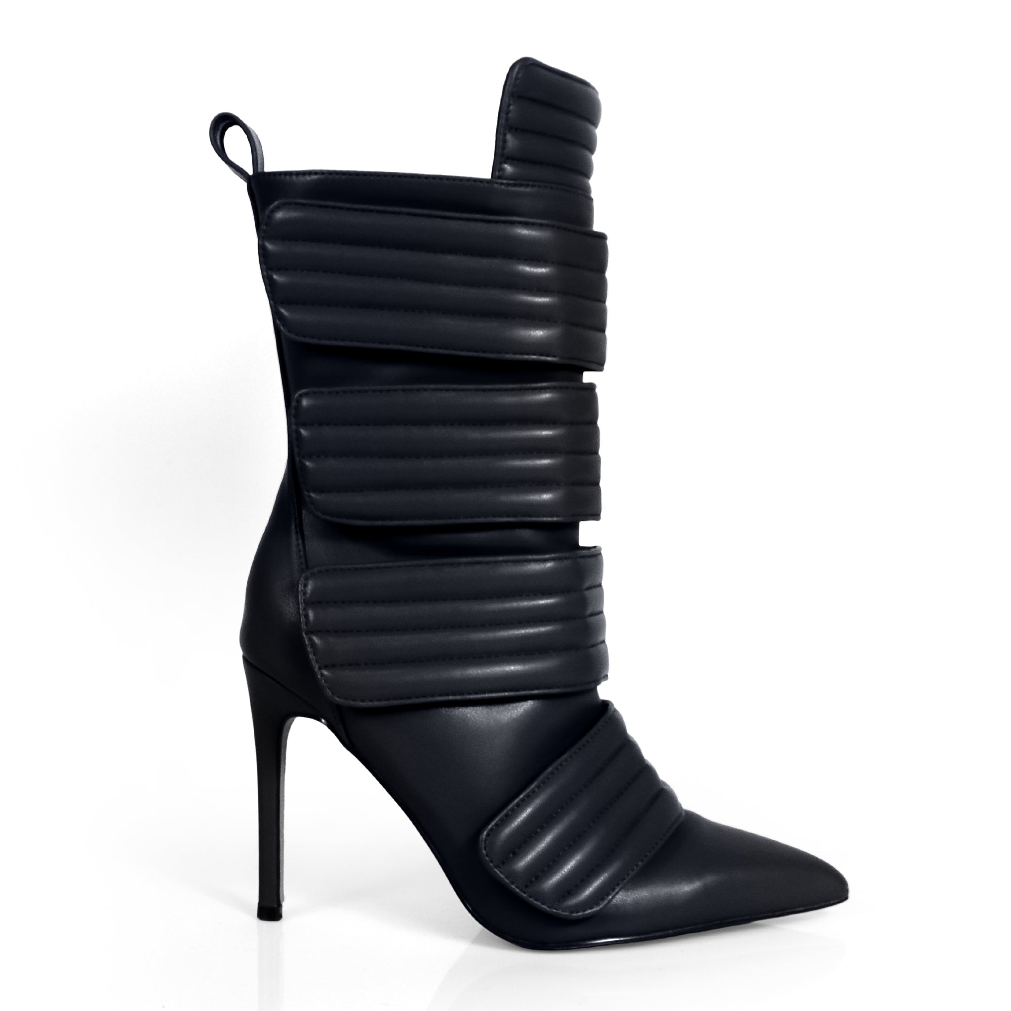VITTO-130 POINTED TOE PANELBOOTIE W/ HEEL BLACK