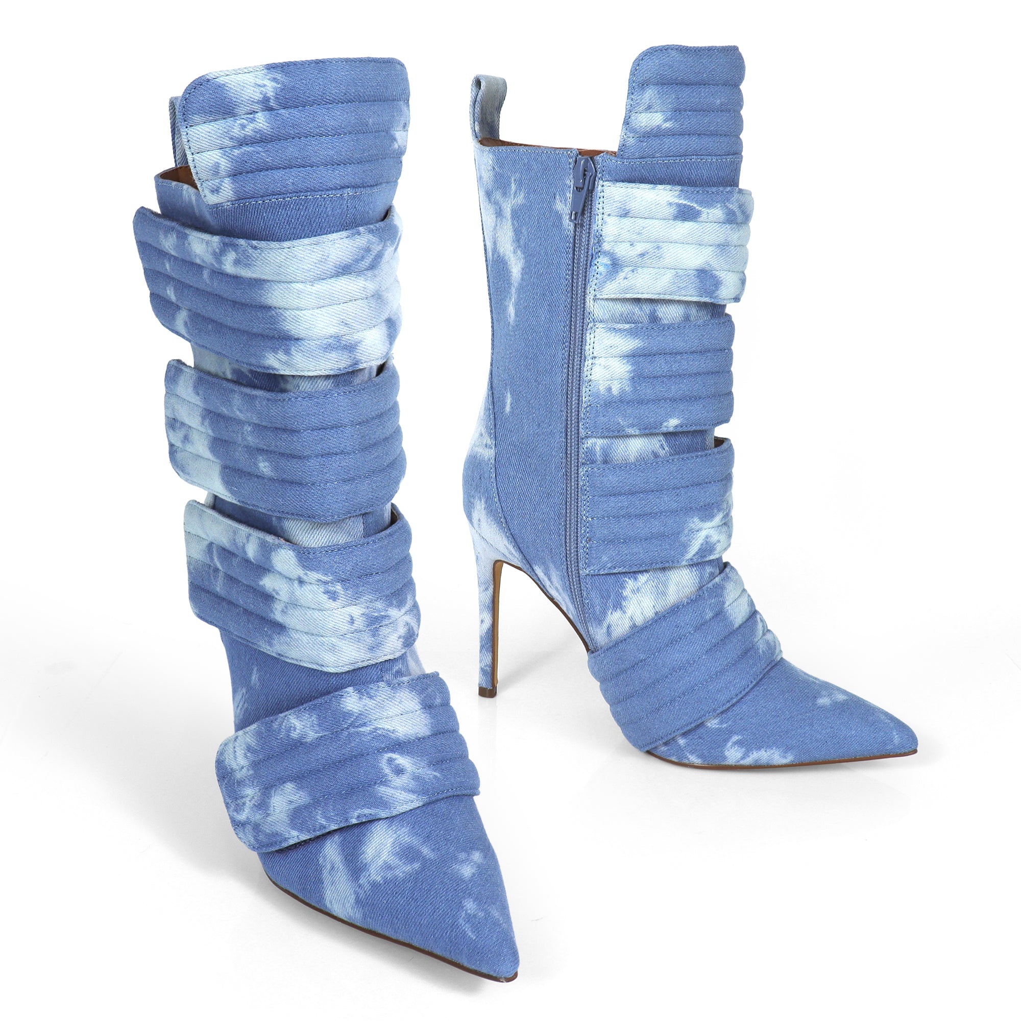 VITTO-130 POINTED TOE PANELBOOTIE W/ HEEL DENIM