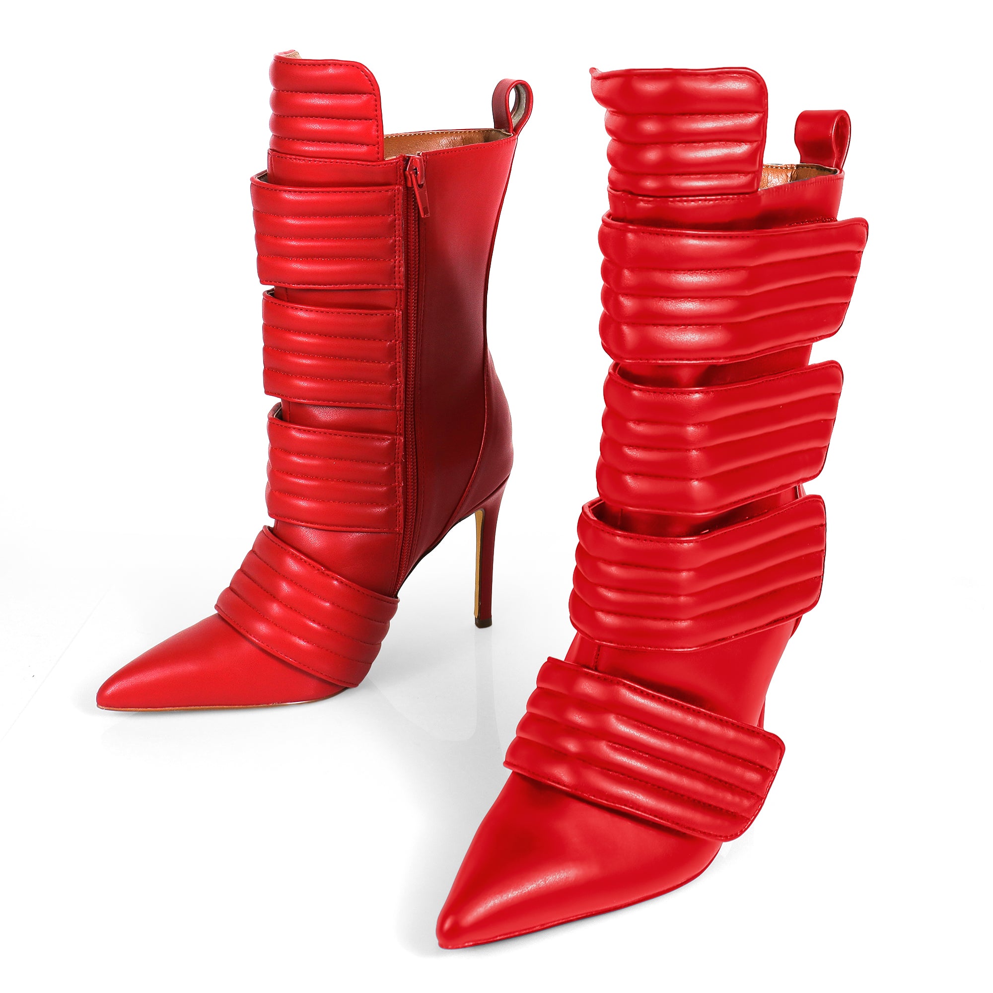 VITTO-130 POINTED TOE PANELBOOTIE W/ HEEL RED