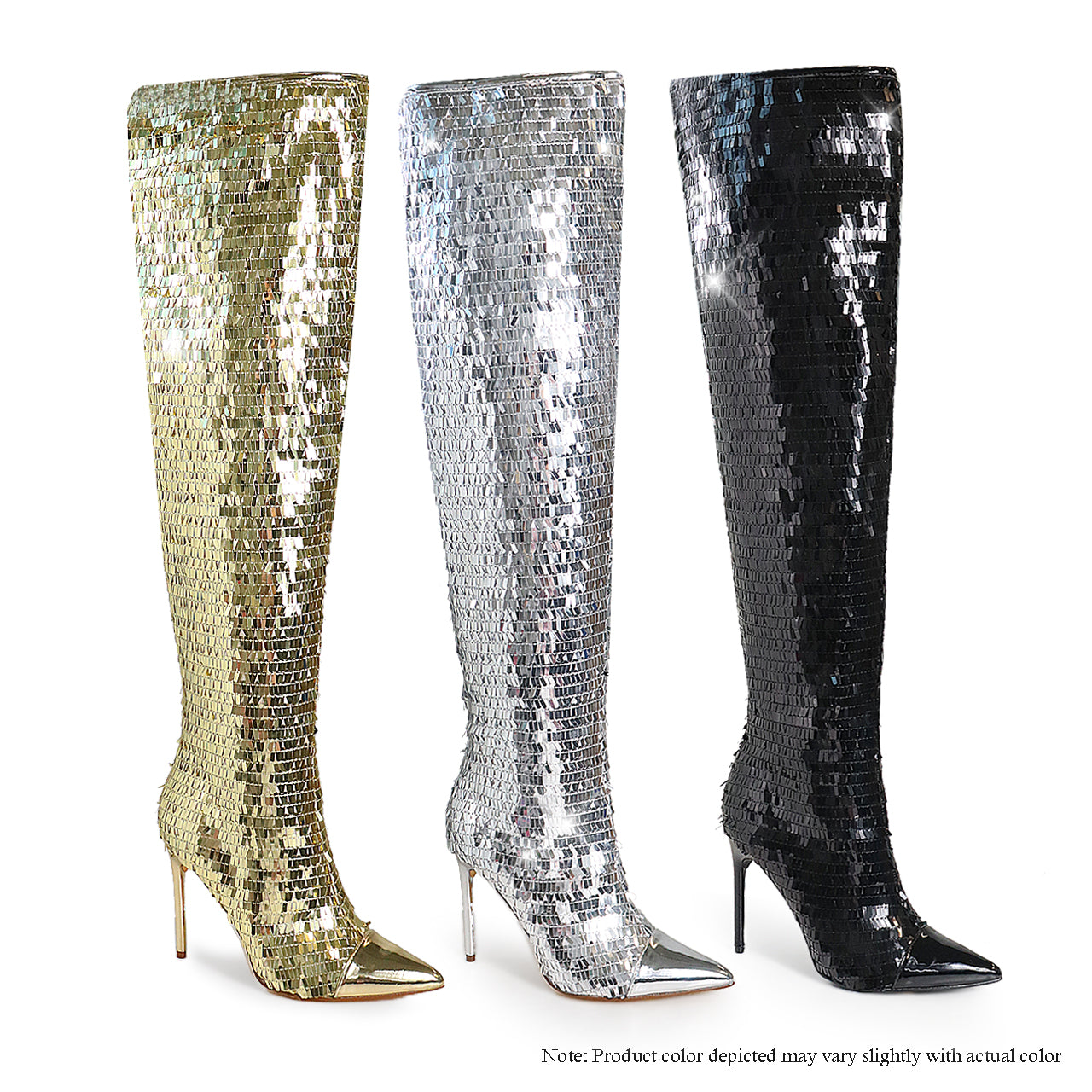 VITTO-74 SEQUIN THIGH HIGH POINTED BOOTS - BLACK