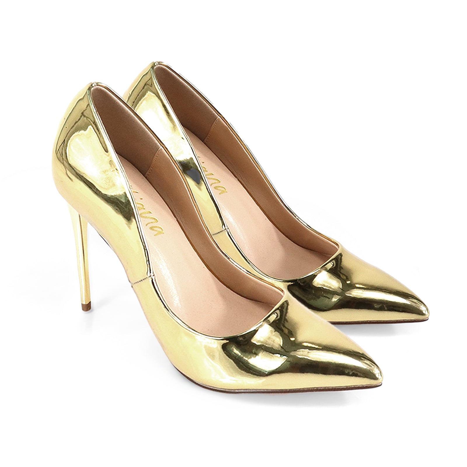 VIVIENNE-1 PATENTED POINTY TOE HEEL GOLD