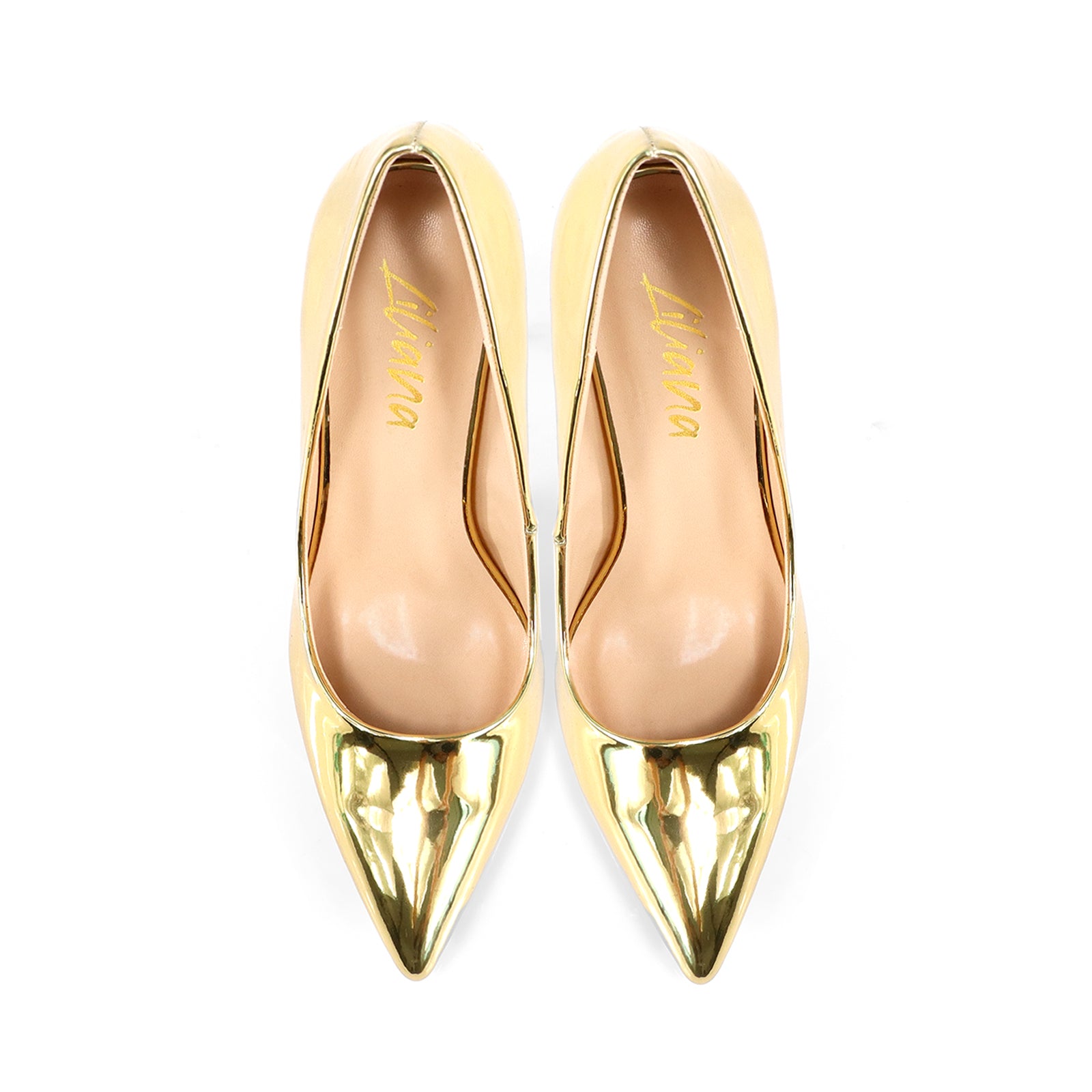 VIVIENNE-1 PATENTED POINTY TOE HEEL GOLD