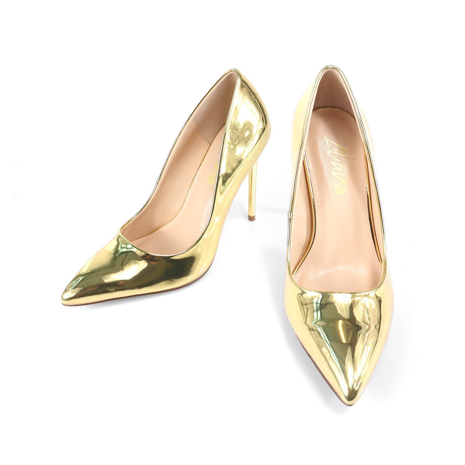 VIVIENNE-1 PATENTED POINTY TOE HEEL GOLD