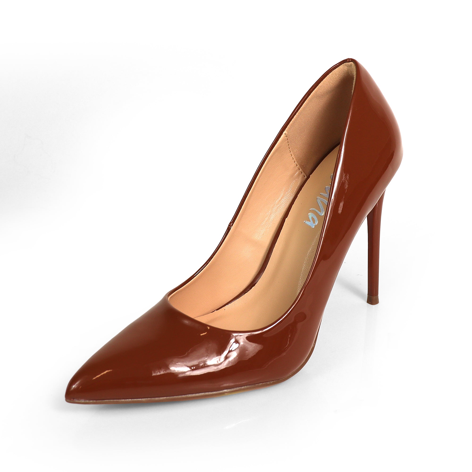 VIVIENNE-1 PATENTED POINTY TOE HEEL MOCHA