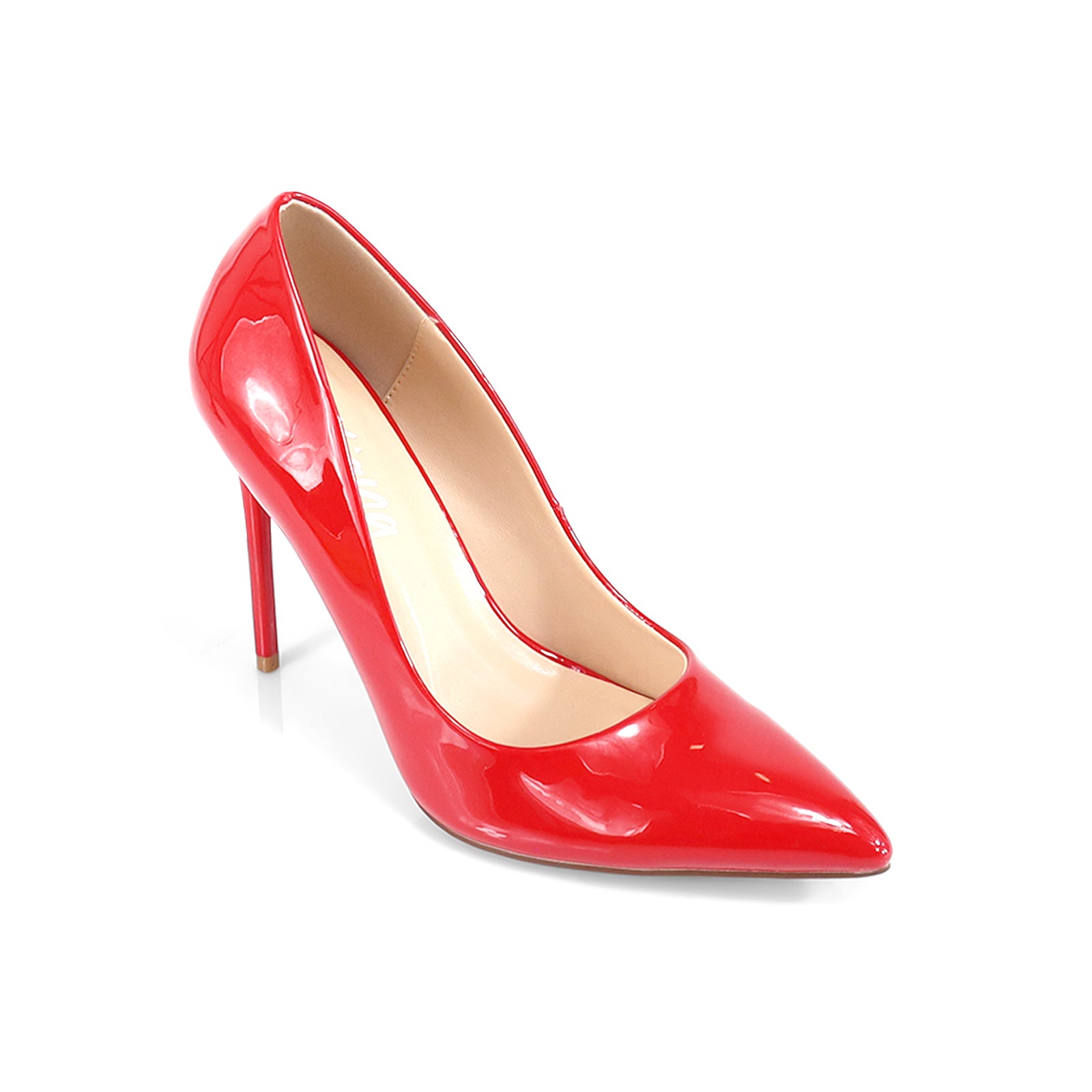 VIVIENNE-1 PATENTED POINTY TOE HEEL RED