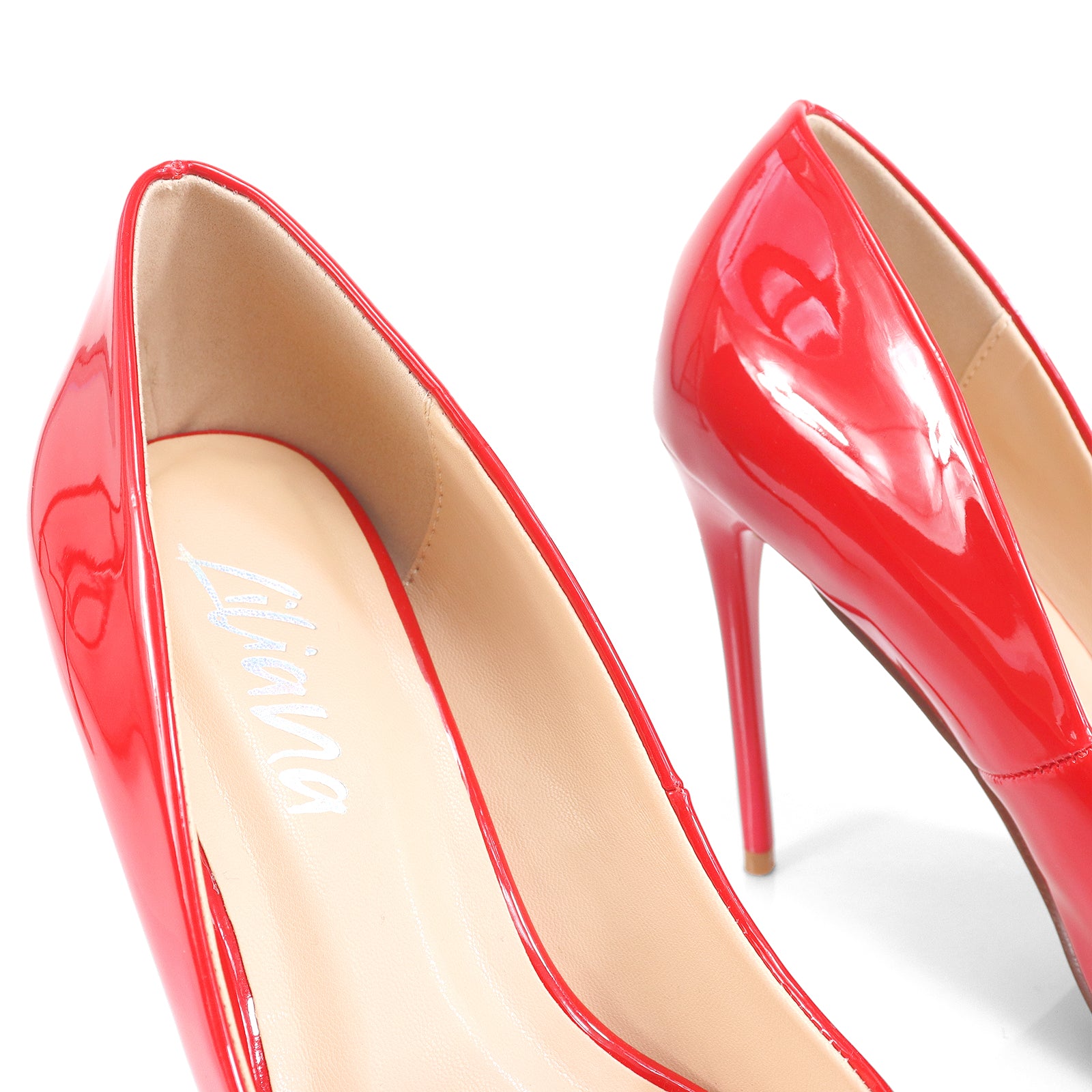 VIVIENNE-1 PATENTED POINTY TOE HEEL RED