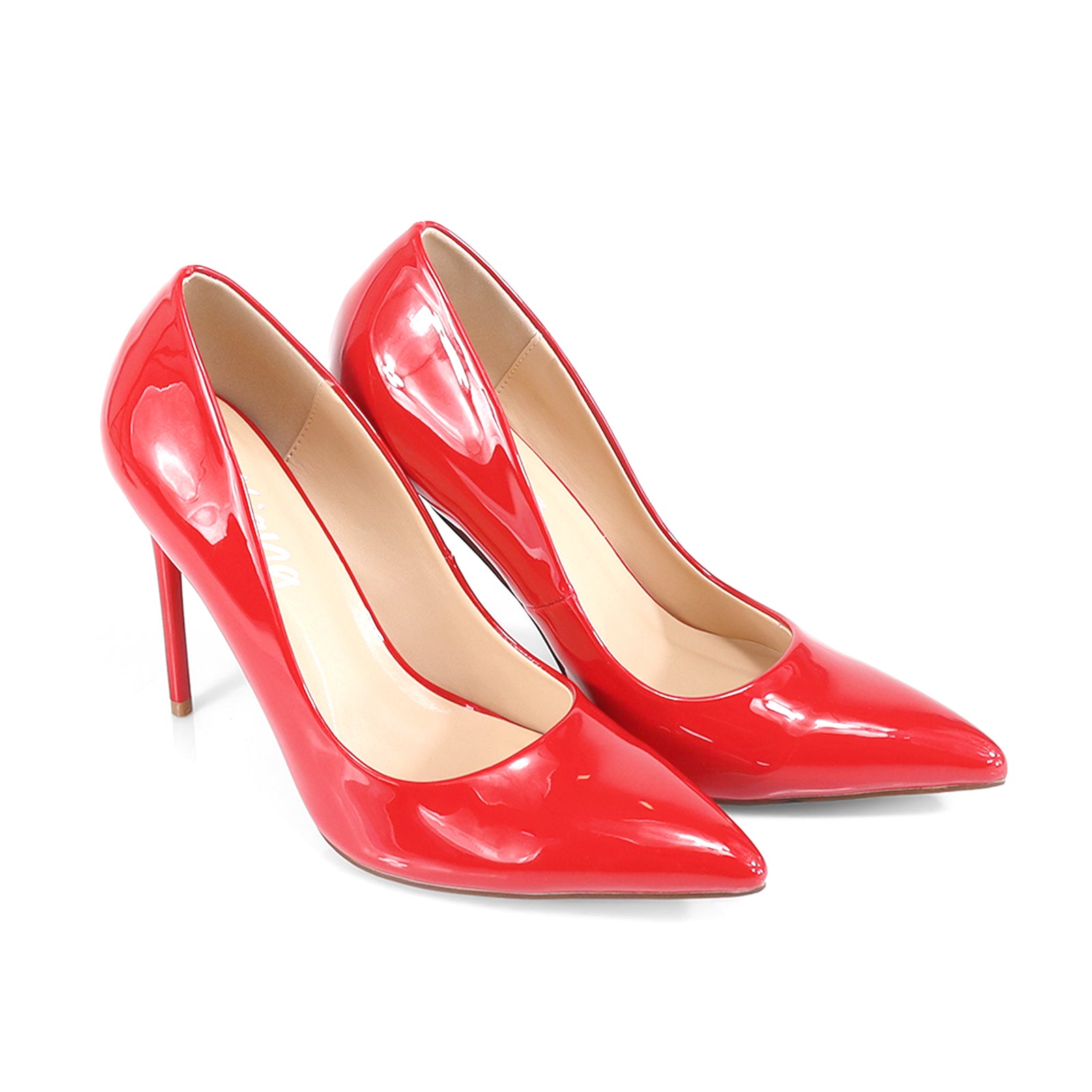 VIVIENNE-1 PATENTED POINTY TOE HEEL RED