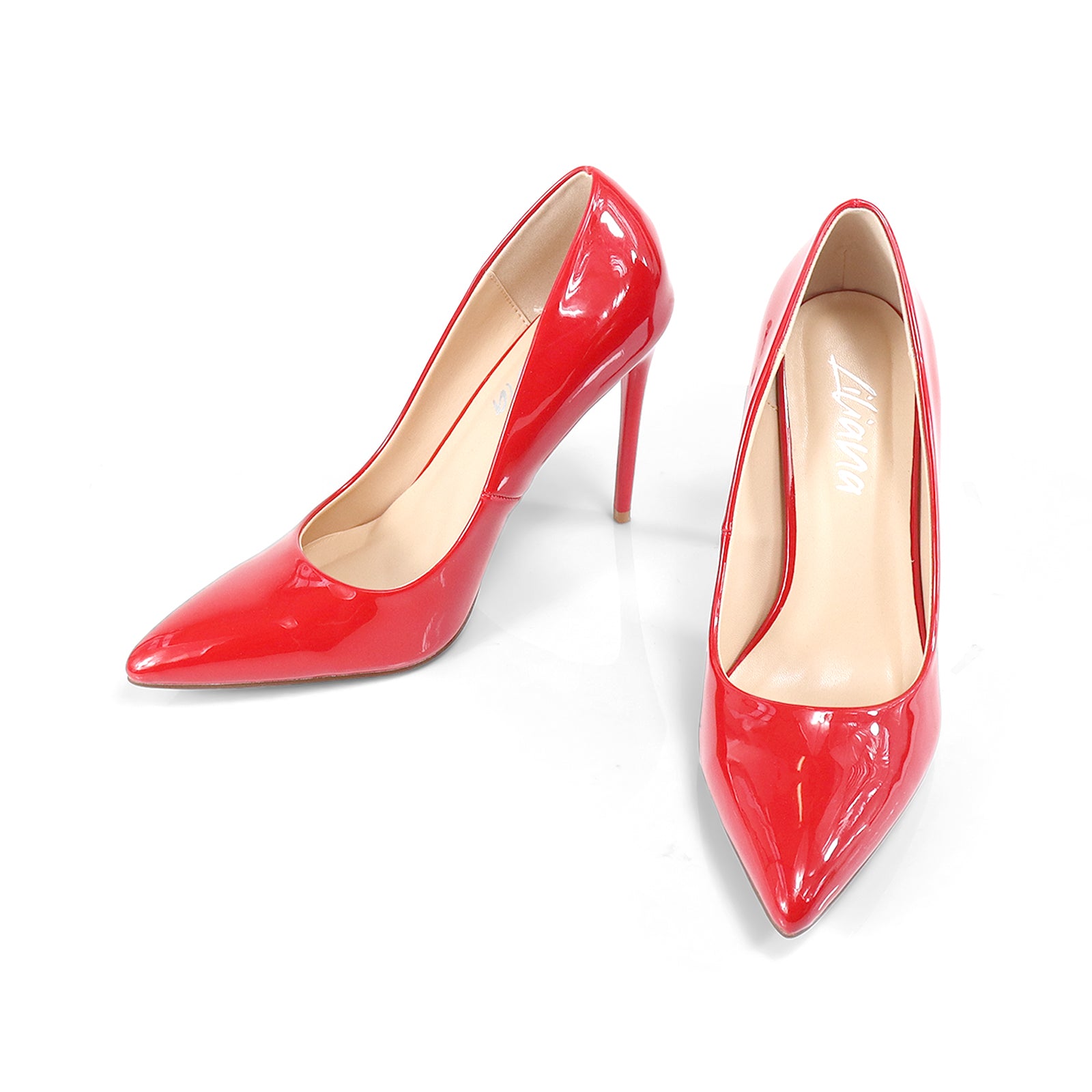 VIVIENNE-1 PATENTED POINTY TOE HEEL RED