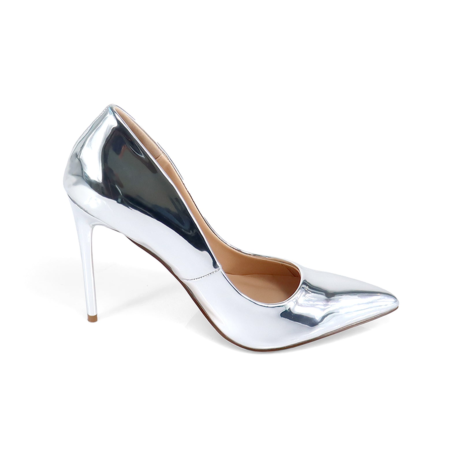 VIVIENNE-1 PATENTED POINTY TOE HEEL SILVER
