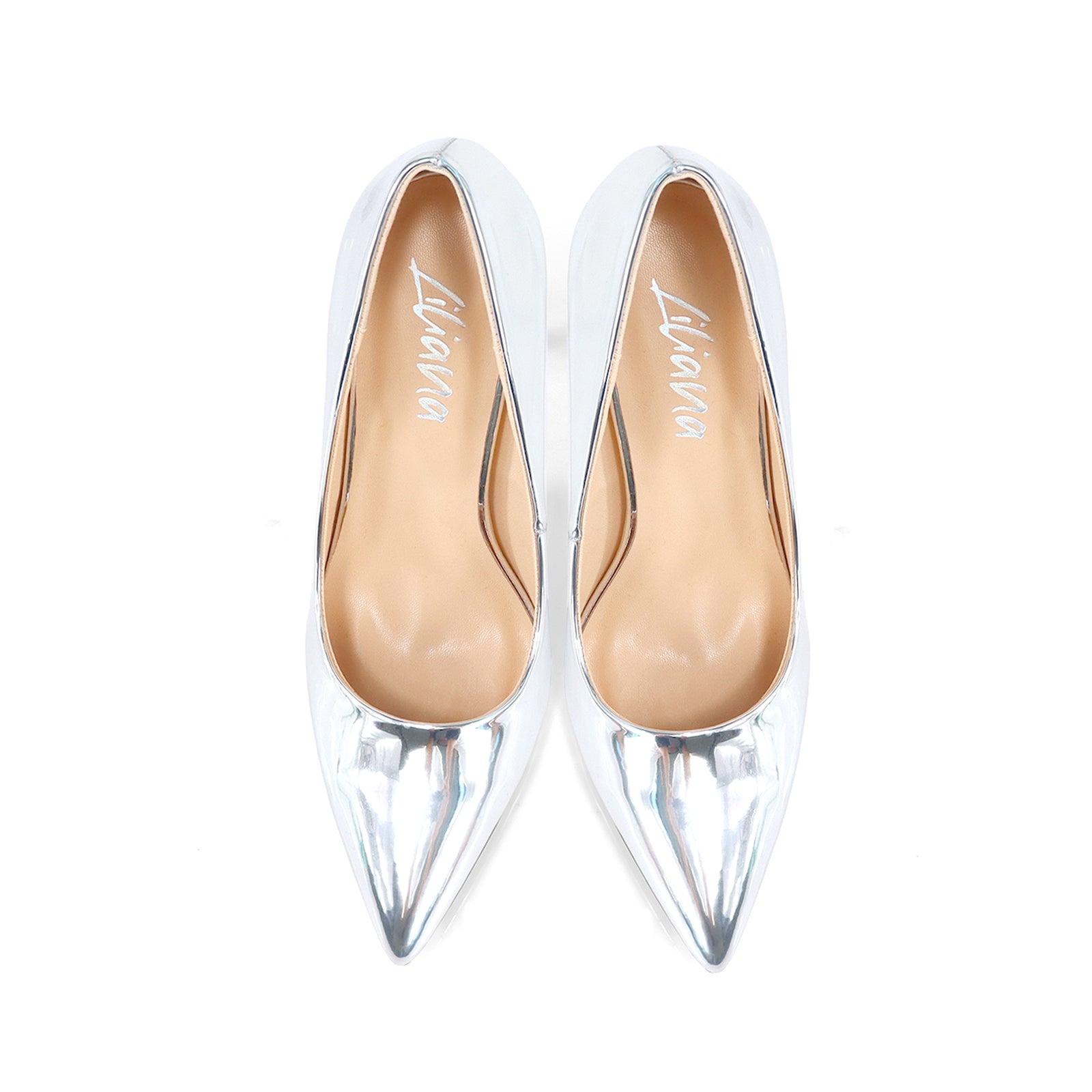 VIVIENNE-1 PATENTED POINTY TOE HEEL SILVER