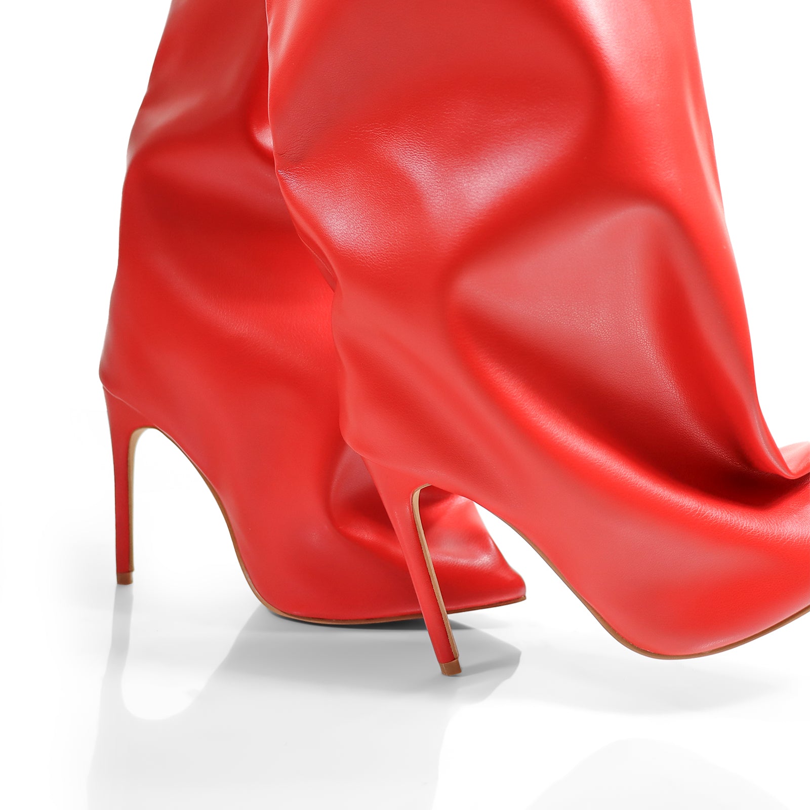 WANKA-1 POINTED TOE KNEE HIGH SLASH FLARE BOOTS W/ STILETTO HEEL RED