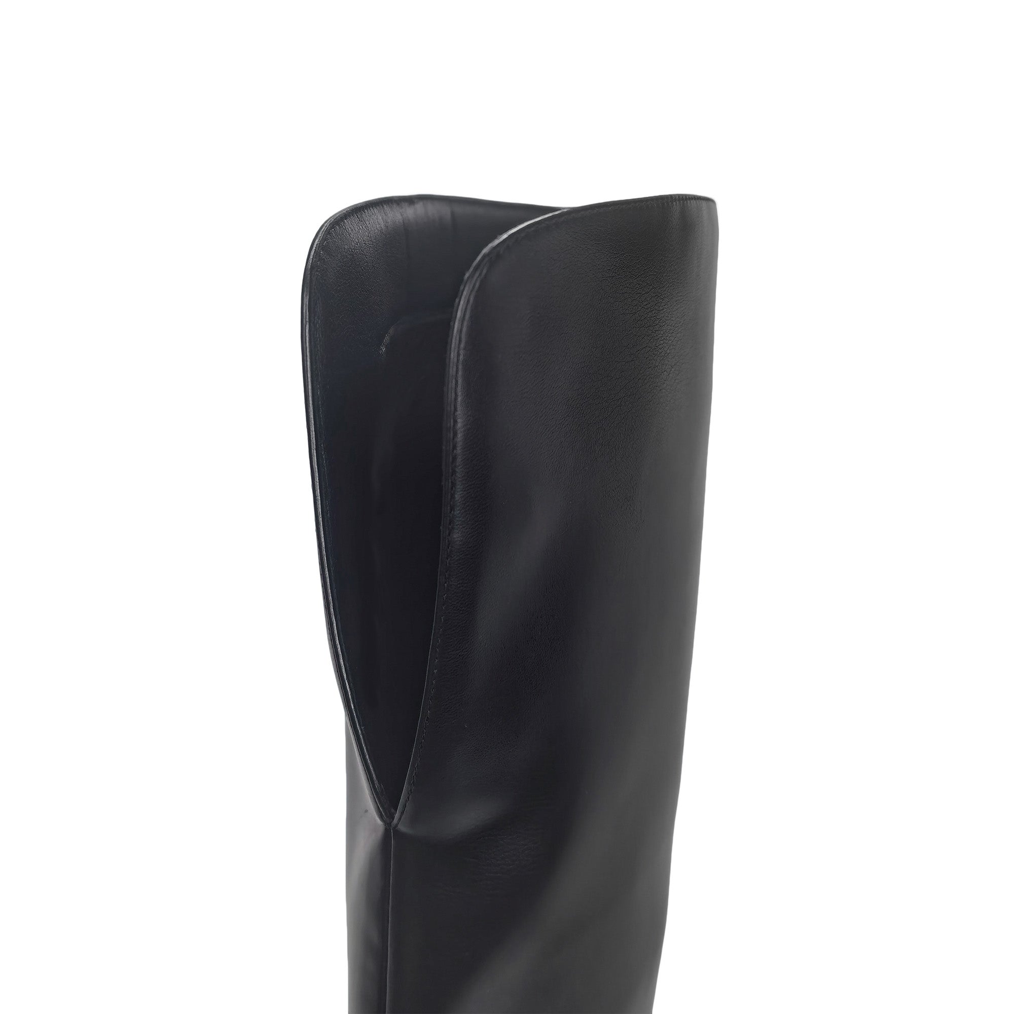 WATCHING-1 KNEE HIGH BOOTS W/ HEEL BLACK PU