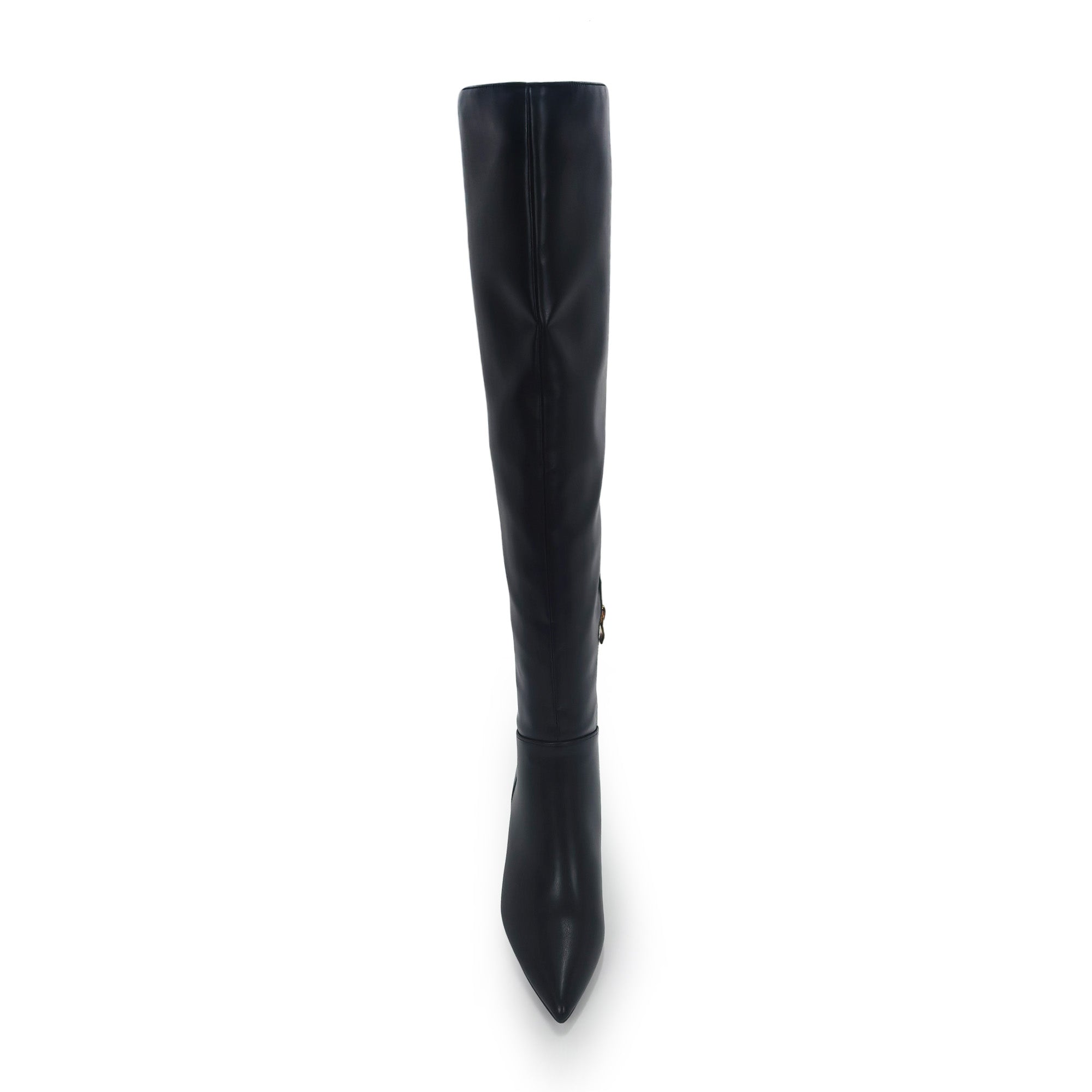 WATCHING-1 KNEE HIGH BOOTS W/ HEEL BLACK PU