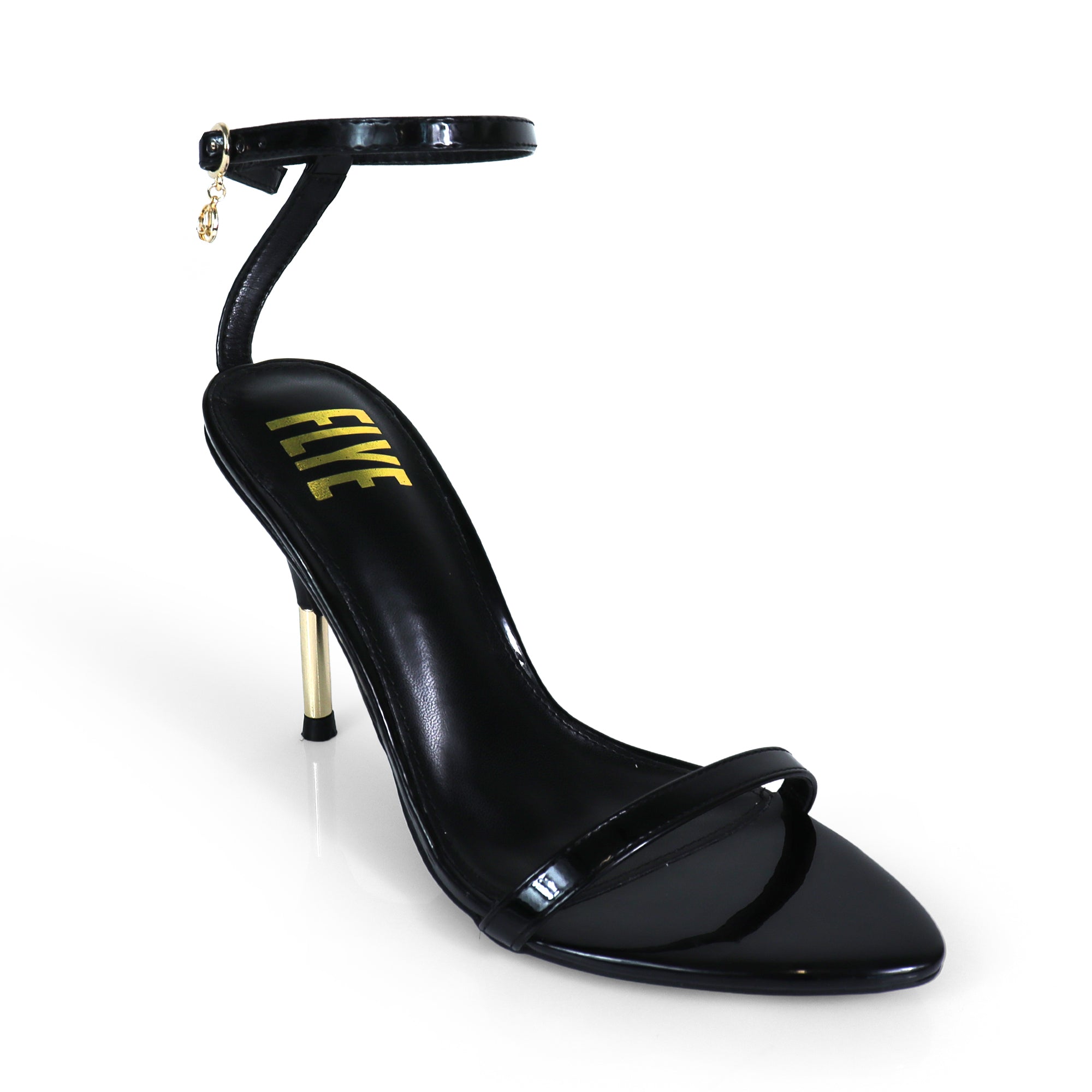 YAIMA-1 POINTED TOE ANCKLE STRAP W/ METAL HEEL BLACK