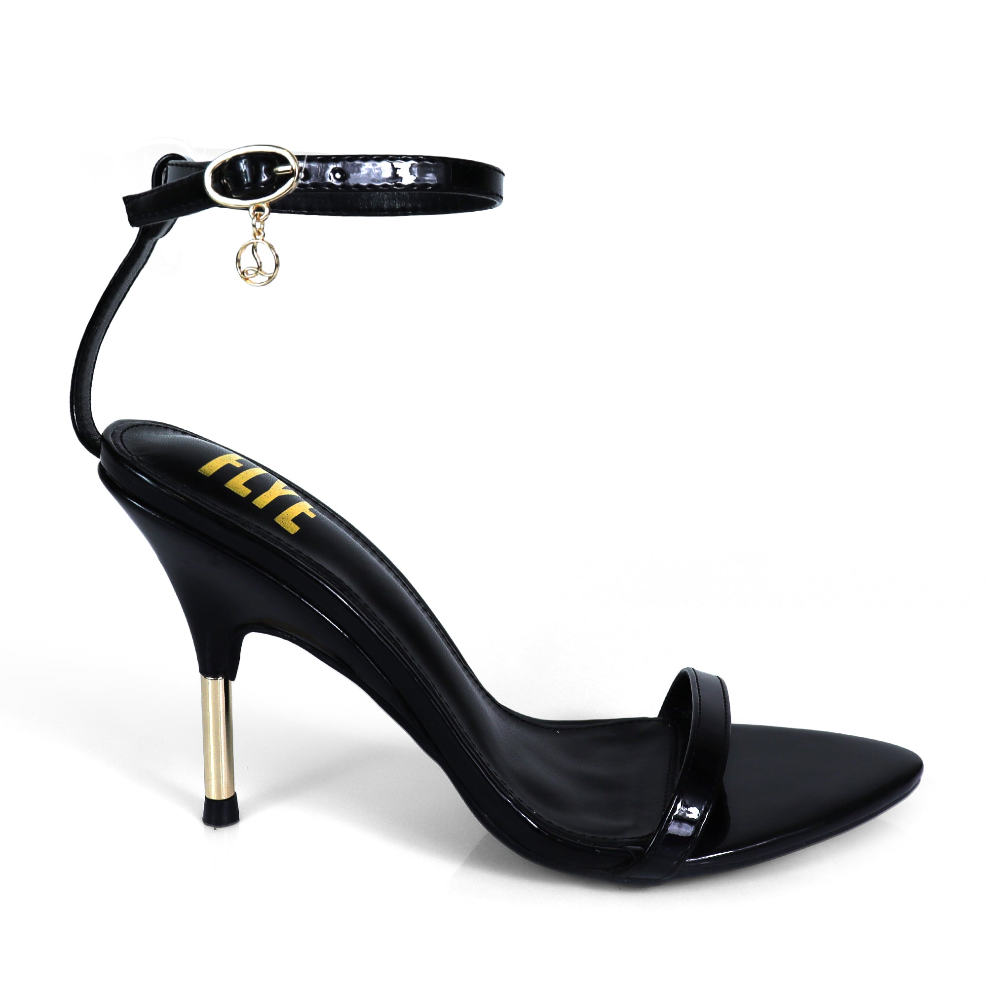 YAIMA-1 POINTED TOE ANCKLE STRAP W/ METAL HEEL BLACK