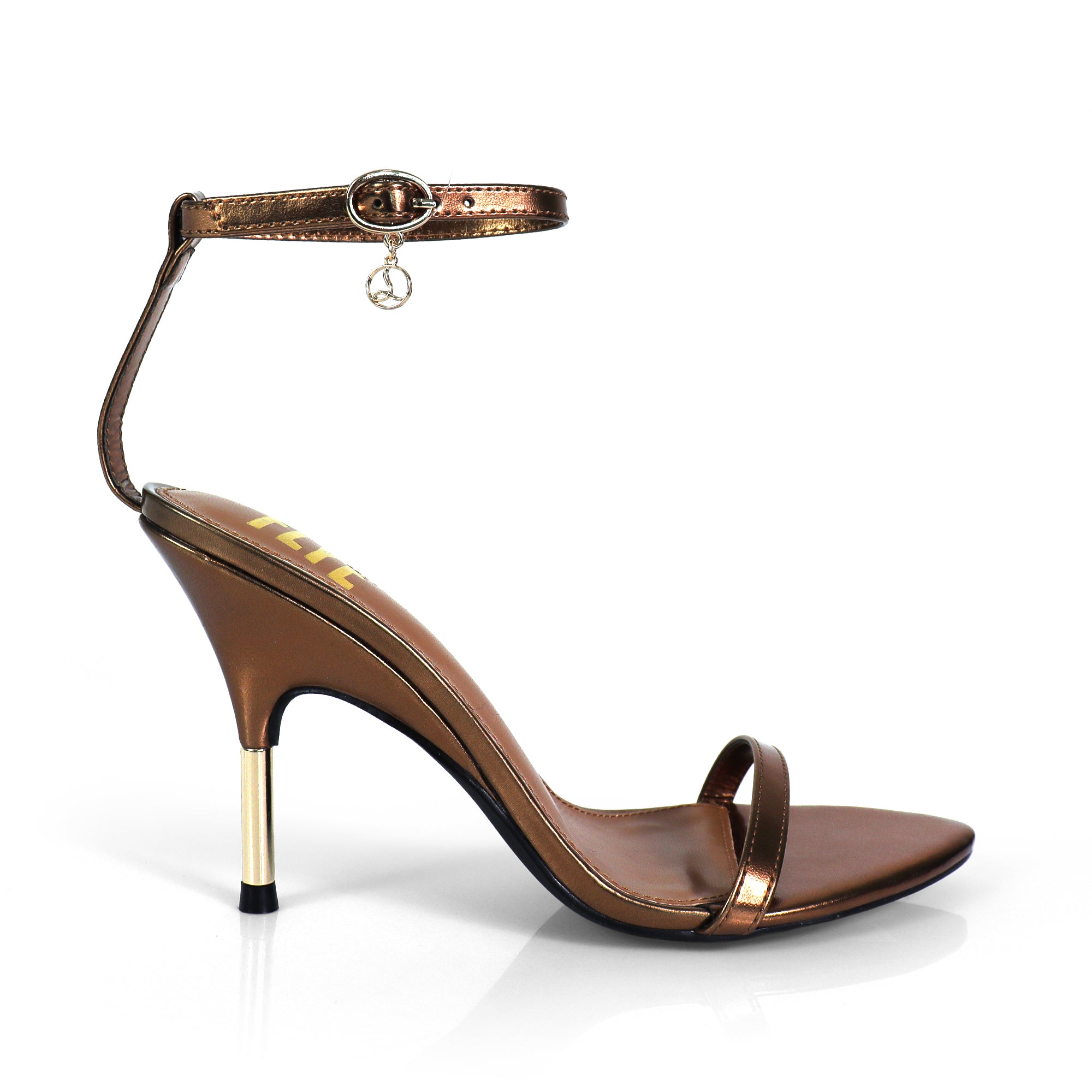 YAIMA-1 POINTED TOE ANCKLE STRAP W/ METAL HEEL BRONZE