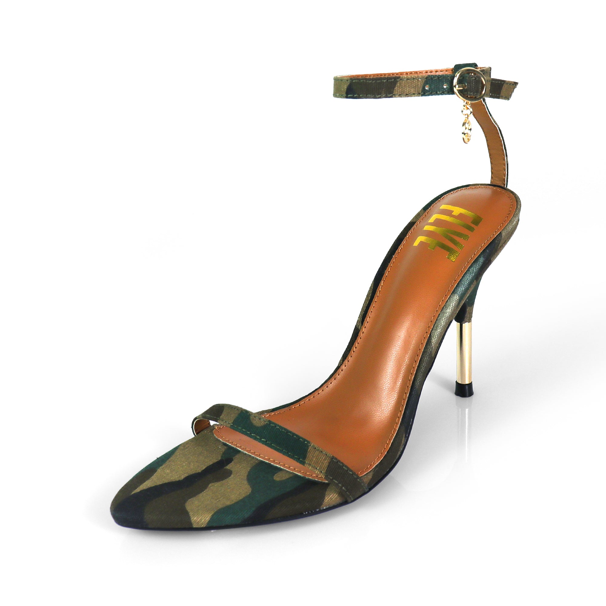 YAIMA-1 POINTED TOE ANCKLE STRAP W/ METAL HEEL CAMOUFLAGE