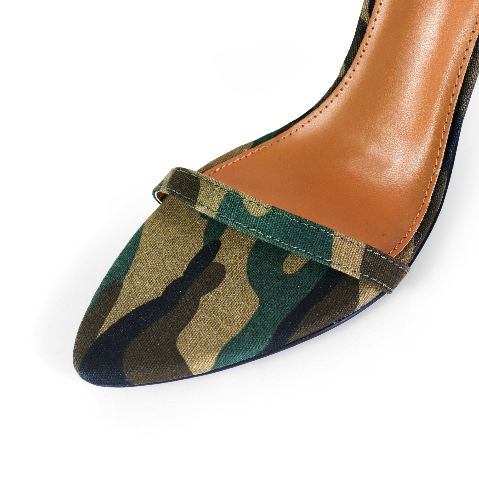 YAIMA-1 POINTED TOE ANCKLE STRAP W/ METAL HEEL CAMOUFLAGE