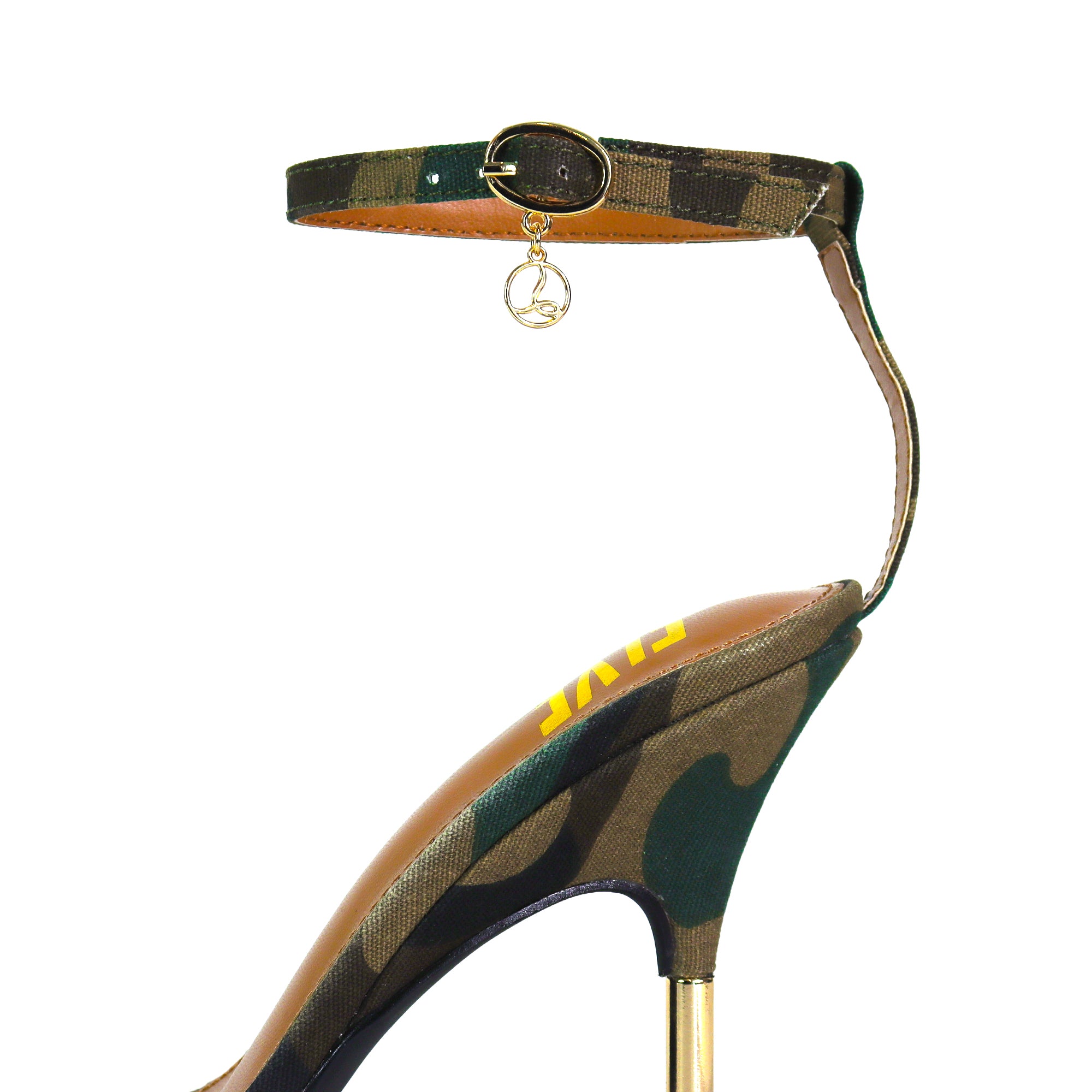 YAIMA-1 POINTED TOE ANCKLE STRAP W/ METAL HEEL CAMOUFLAGE
