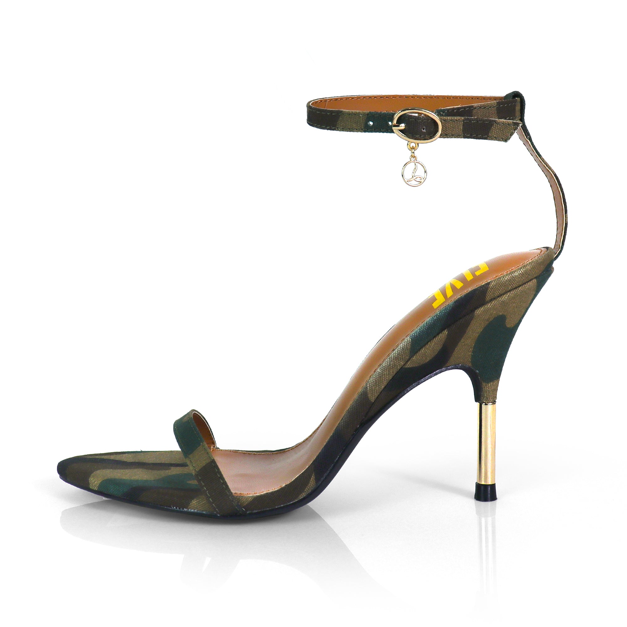YAIMA-1 POINTED TOE ANCKLE STRAP W/ METAL HEEL CAMOUFLAGE