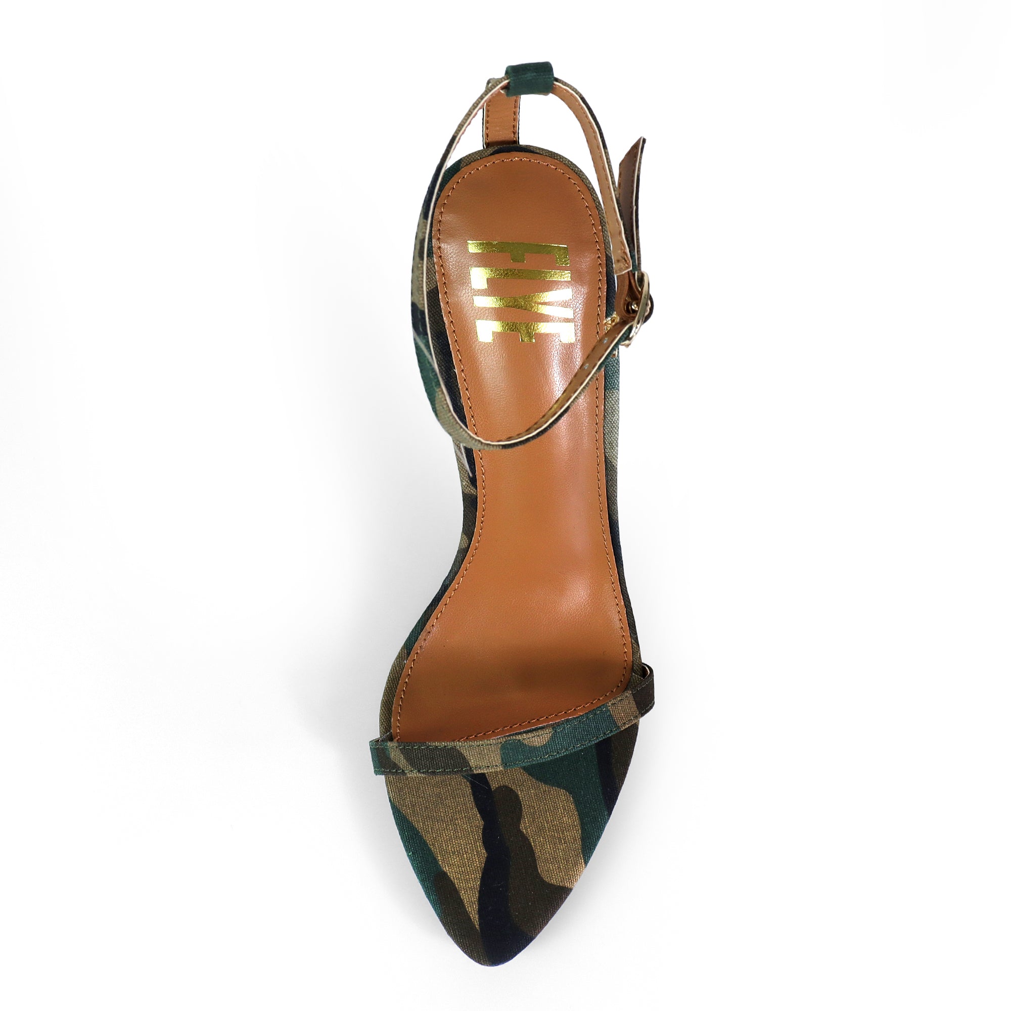 YAIMA-1 POINTED TOE ANCKLE STRAP W/ METAL HEEL CAMOUFLAGE