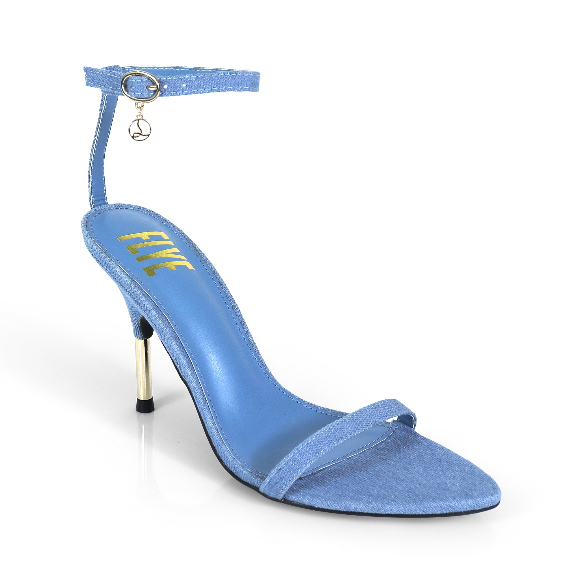 YAIMA-1 POINTED TOE ANCKLE STRAP W/ METAL HEEL DENIM