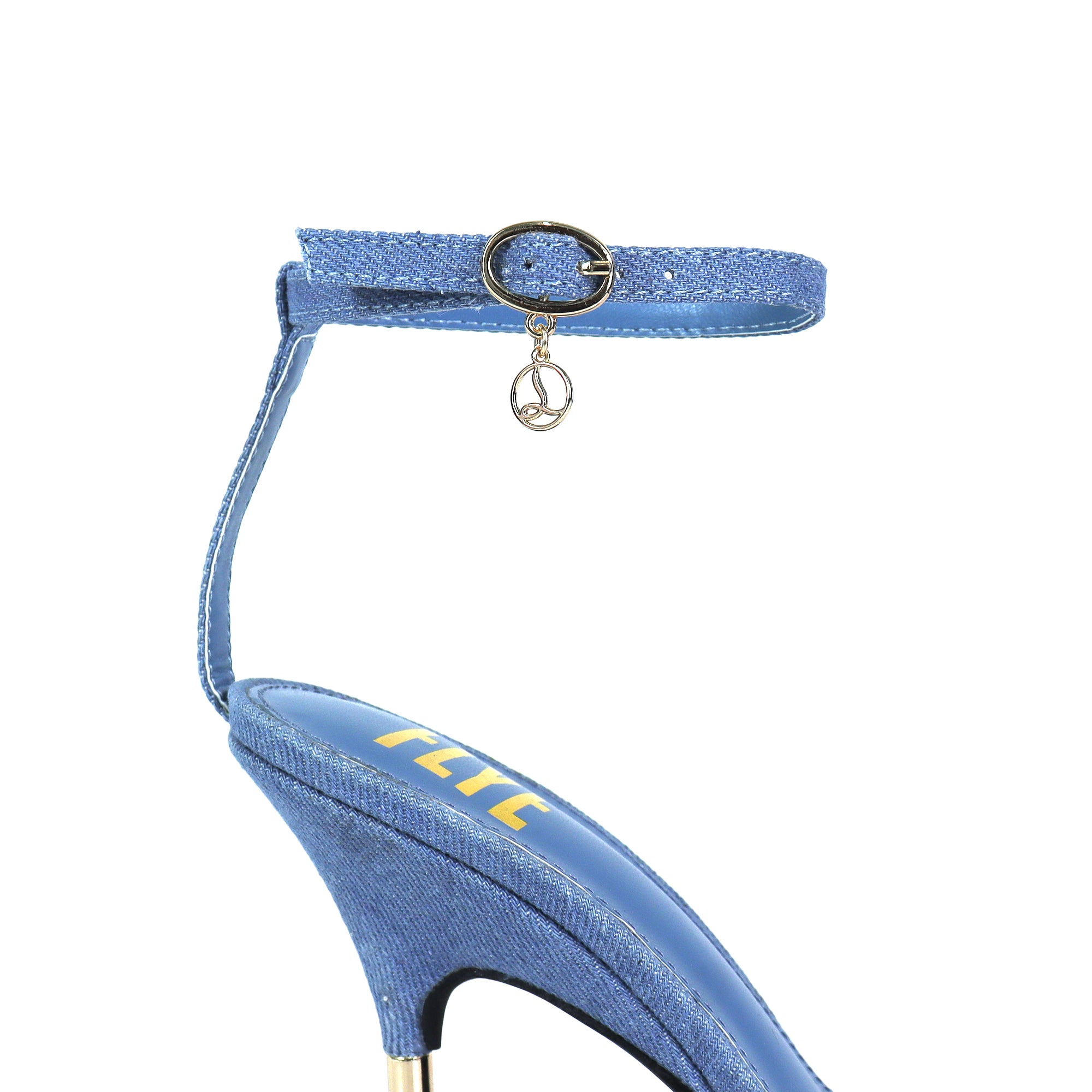 YAIMA-1 POINTED TOE ANCKLE STRAP W/ METAL HEEL DENIM