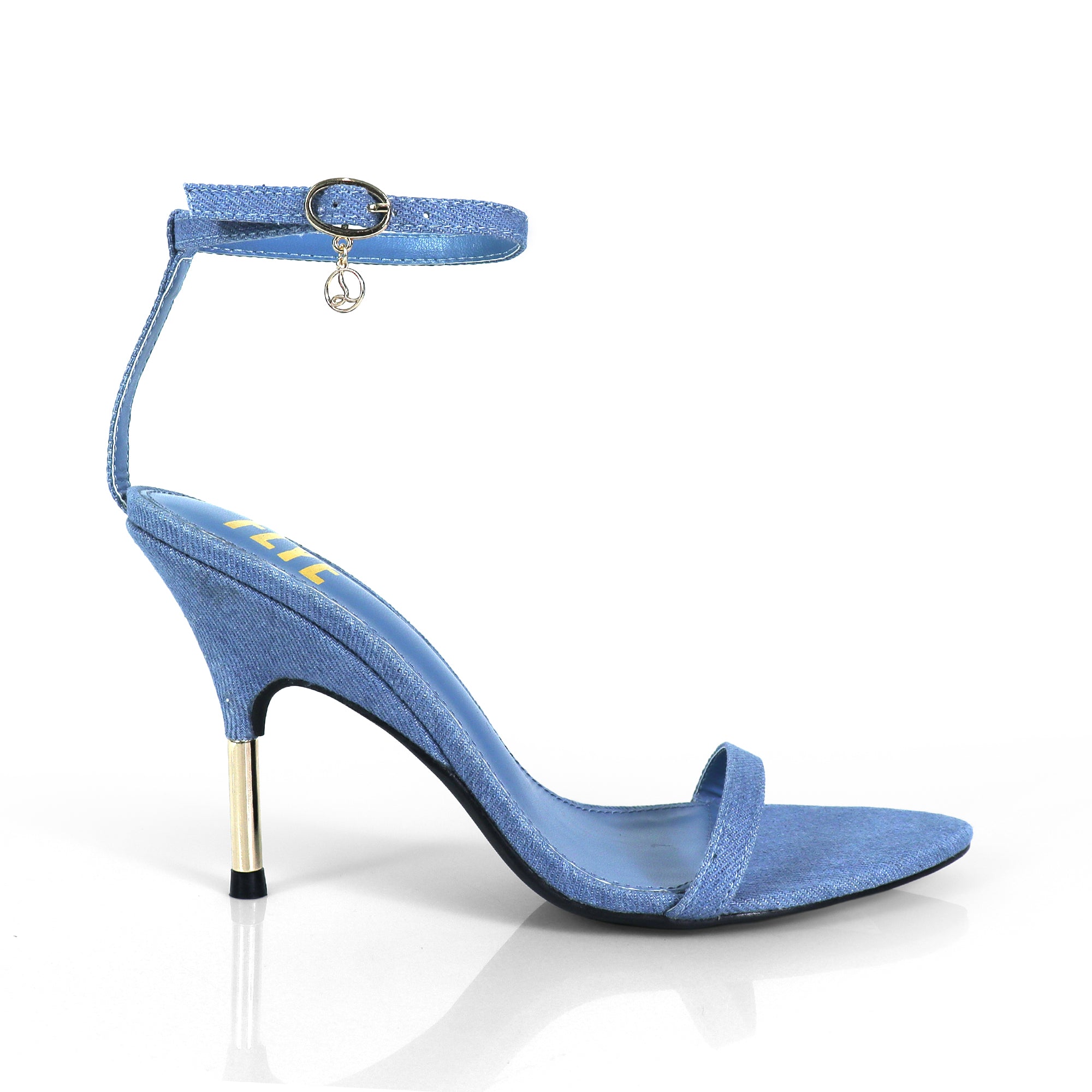 YAIMA-1 POINTED TOE ANCKLE STRAP W/ METAL HEEL DENIM