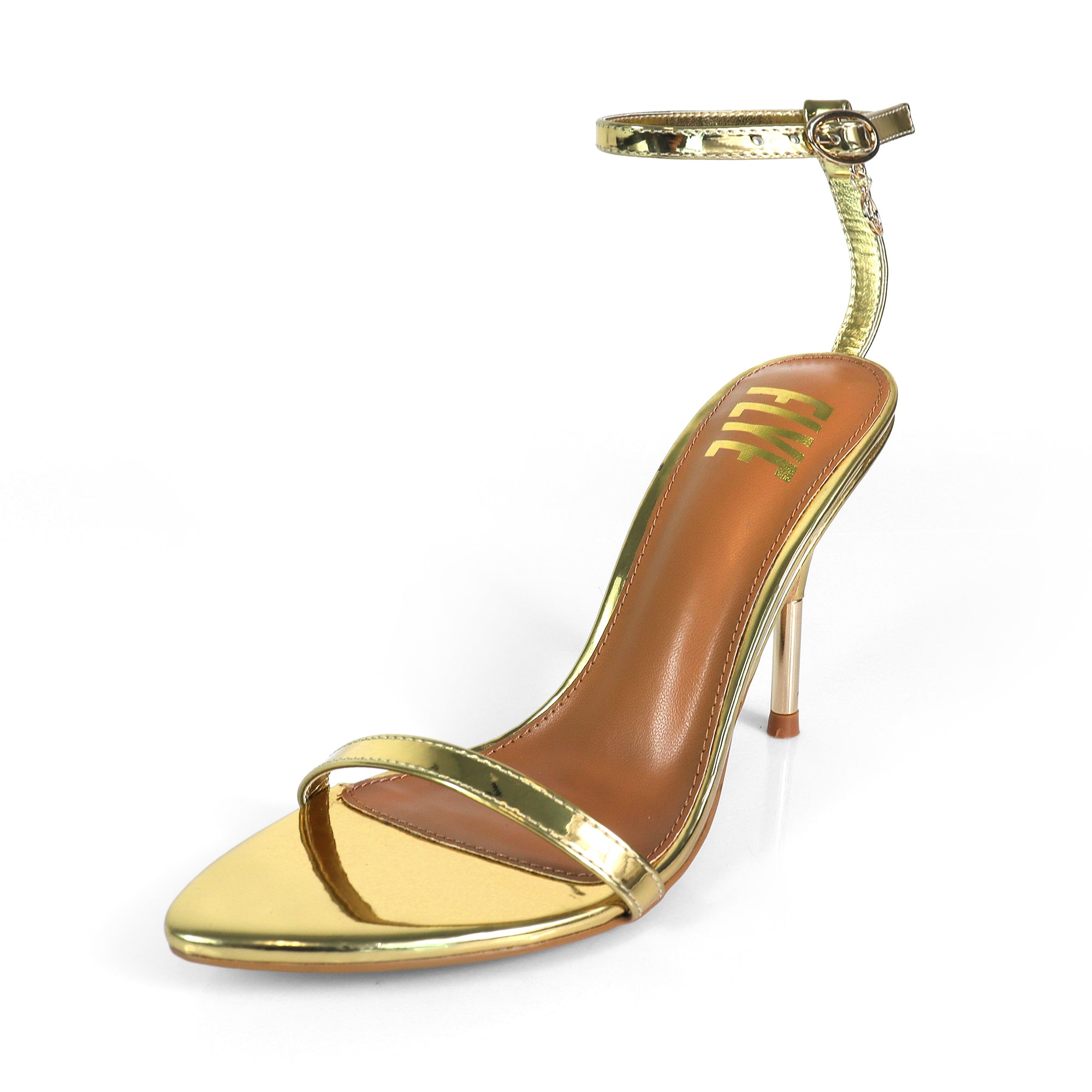 YAIMA-1 POINTED TOE ANCKLE STRAP W/ METAL HEEL GOLD