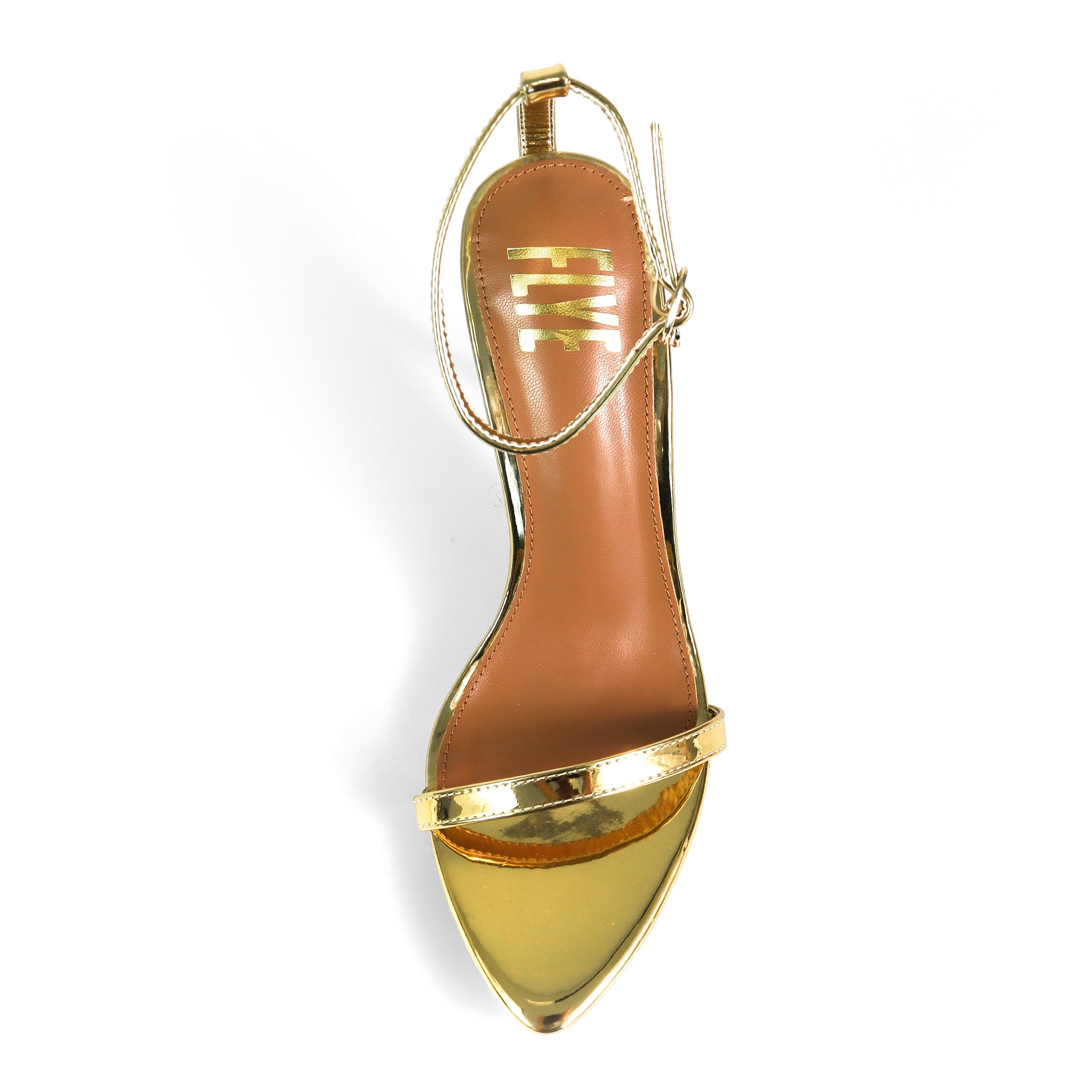 YAIMA-1 POINTED TOE ANCKLE STRAP W/ METAL HEEL GOLD
