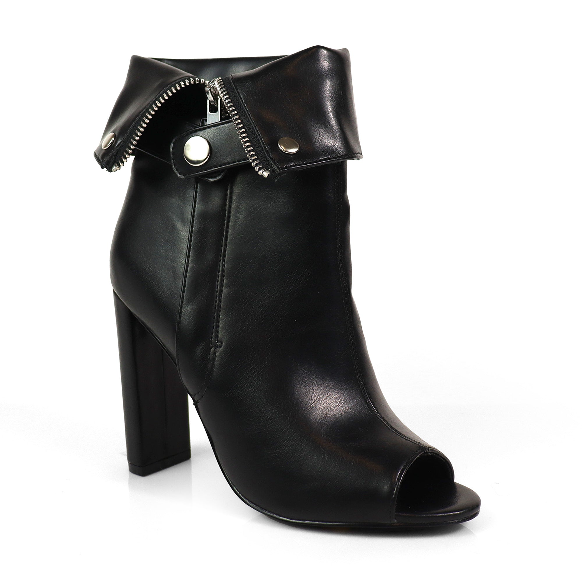 YANIX-2 OPEN PEEP TOE ZIP MOTO BOOT BLACK