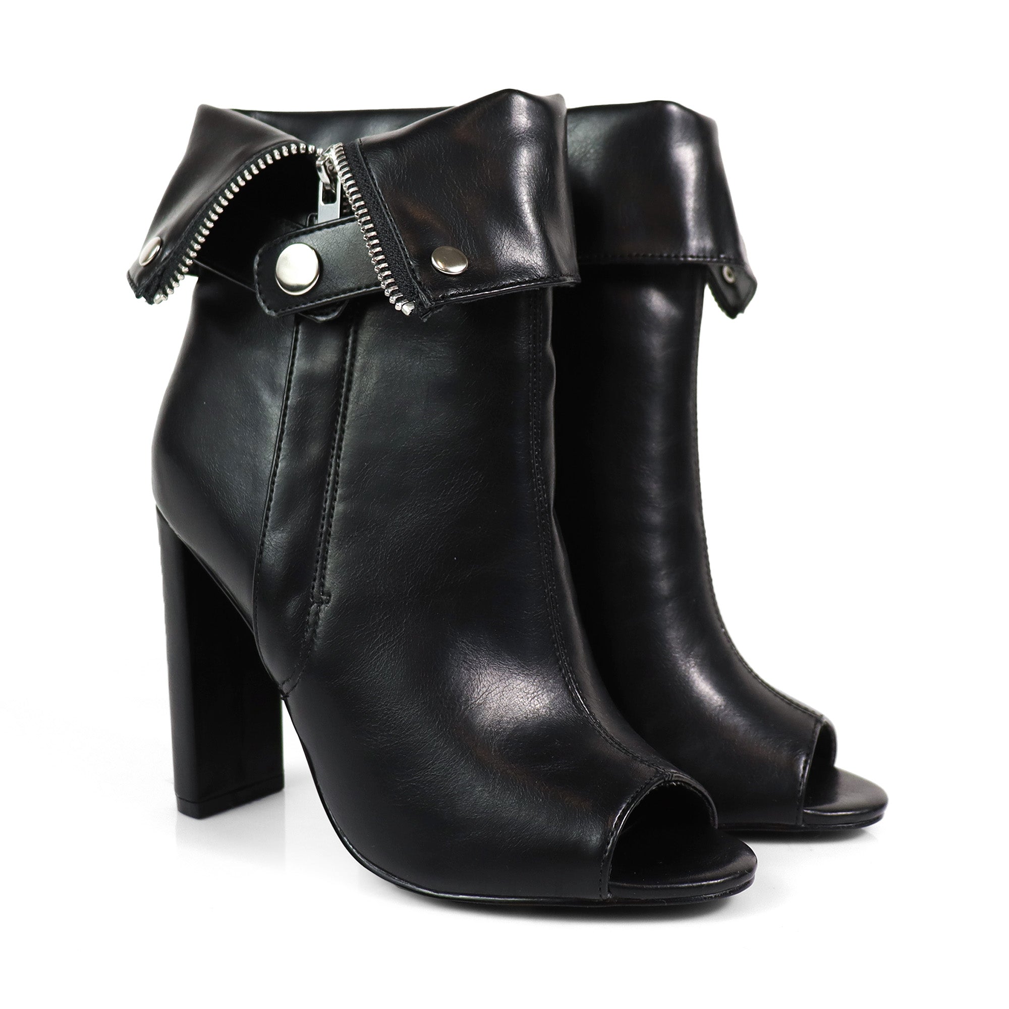 YANIX-2 OPEN PEEP TOE ZIP MOTO BOOT BLACK