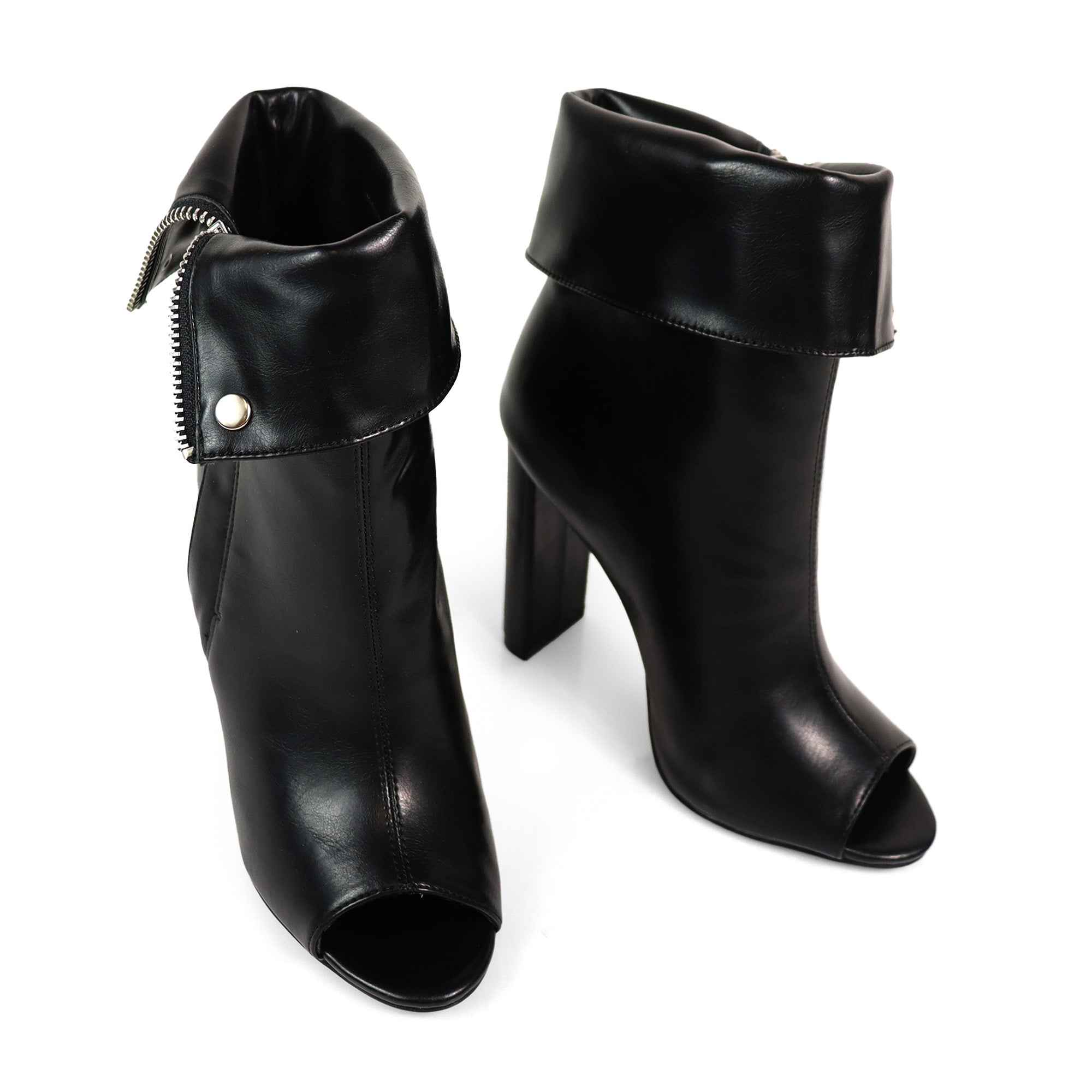 YANIX-2 OPEN PEEP TOE ZIP MOTO BOOT BLACK