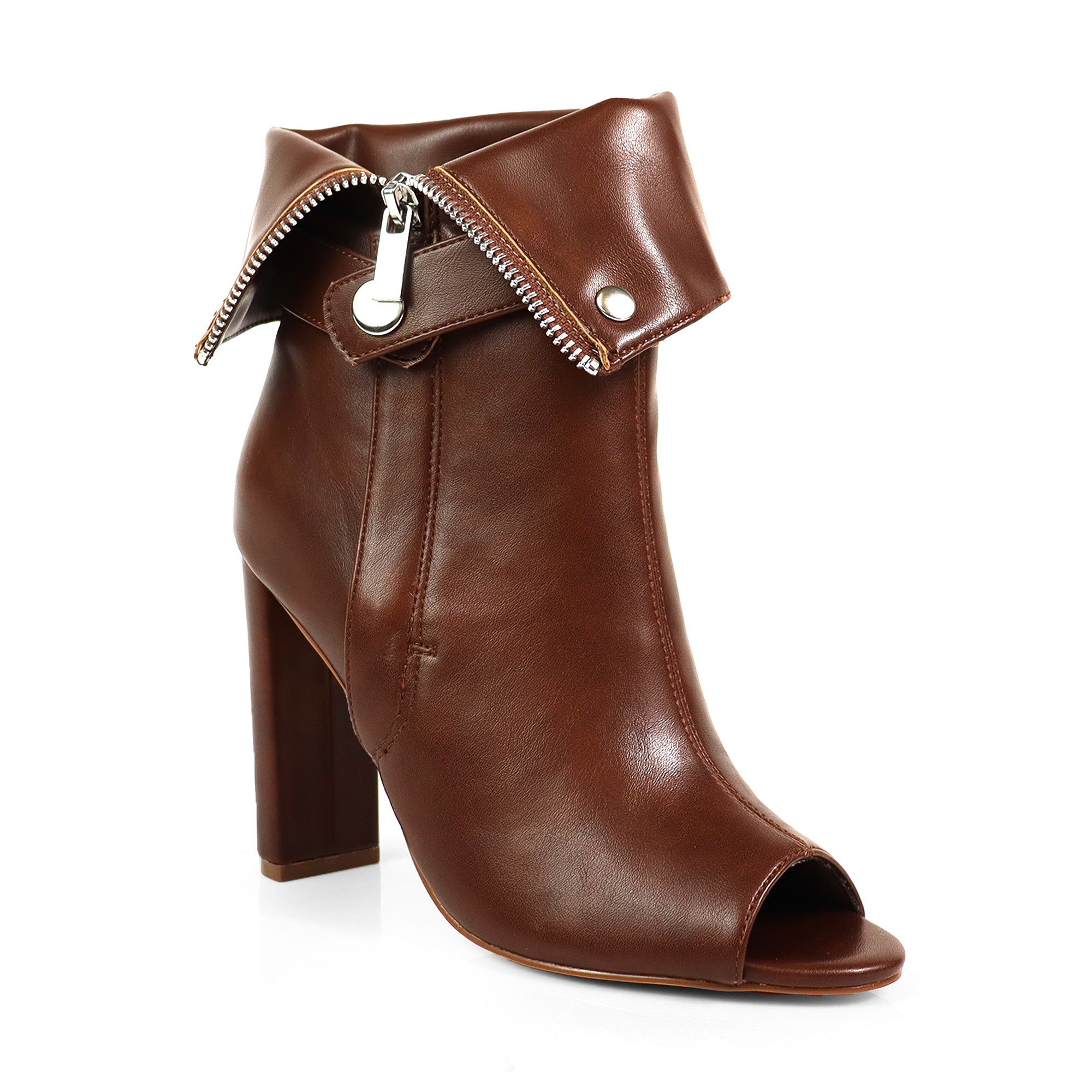 YANIX-2 OPEN PEEP TOE ZIP MOTO BOOT BROWN