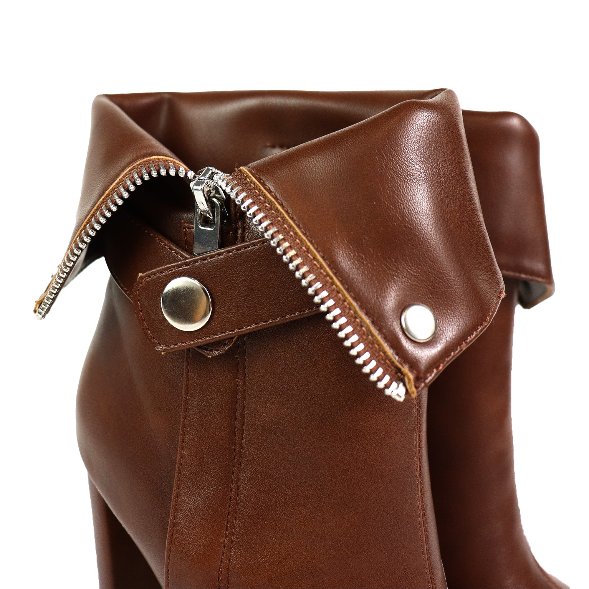 YANIX-2 OPEN PEEP TOE ZIP MOTO BOOT BROWN