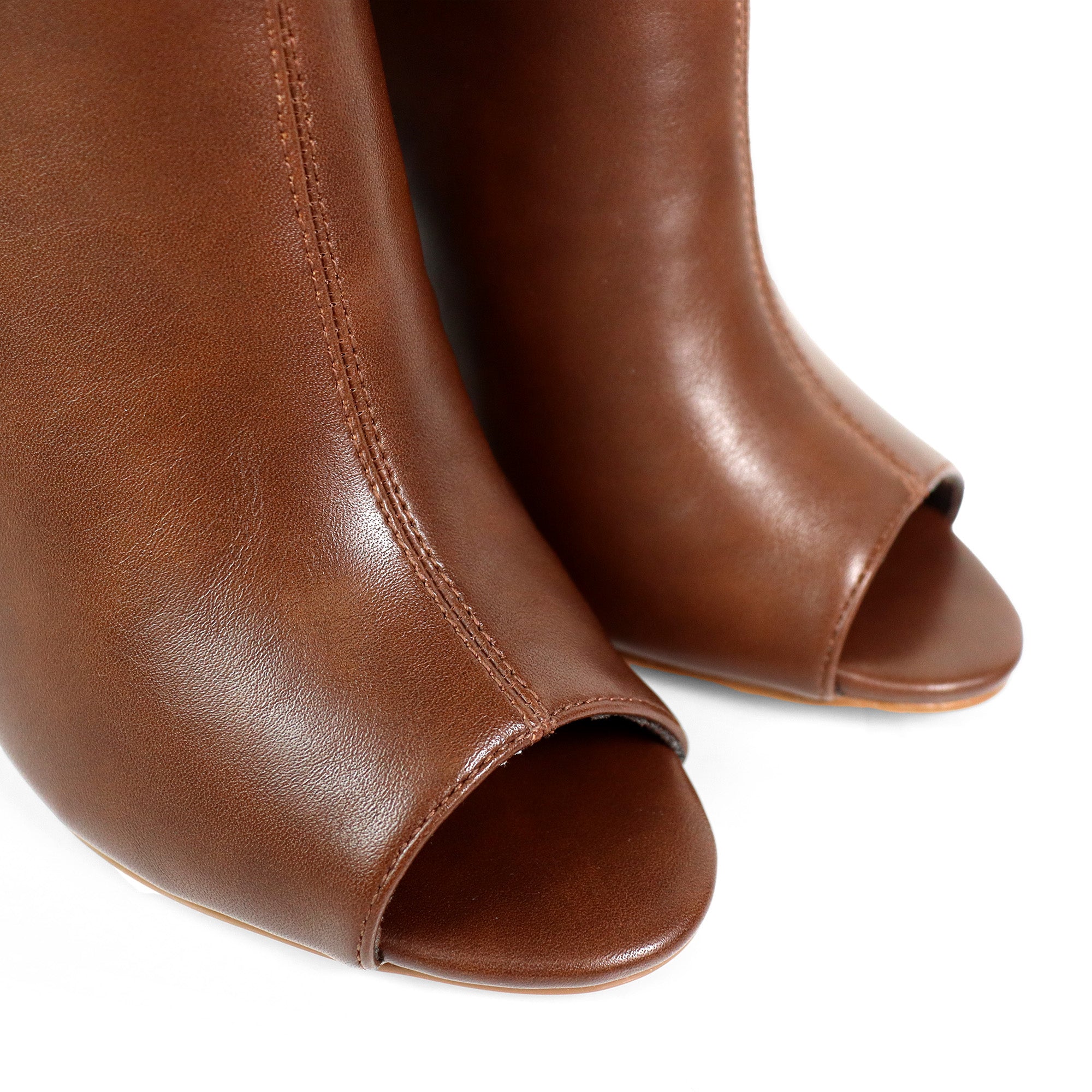 YANIX-2 OPEN PEEP TOE ZIP MOTO BOOT BROWN