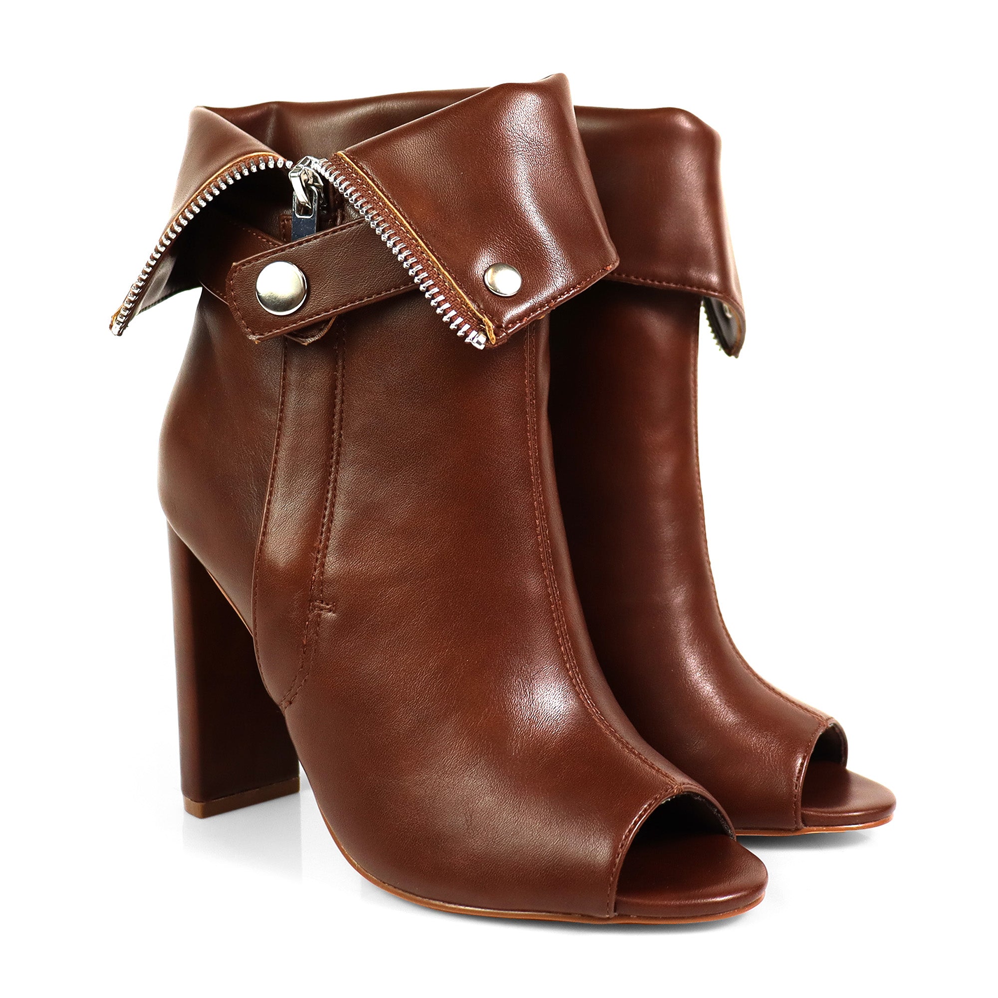 YANIX-2 OPEN PEEP TOE ZIP MOTO BOOT BROWN