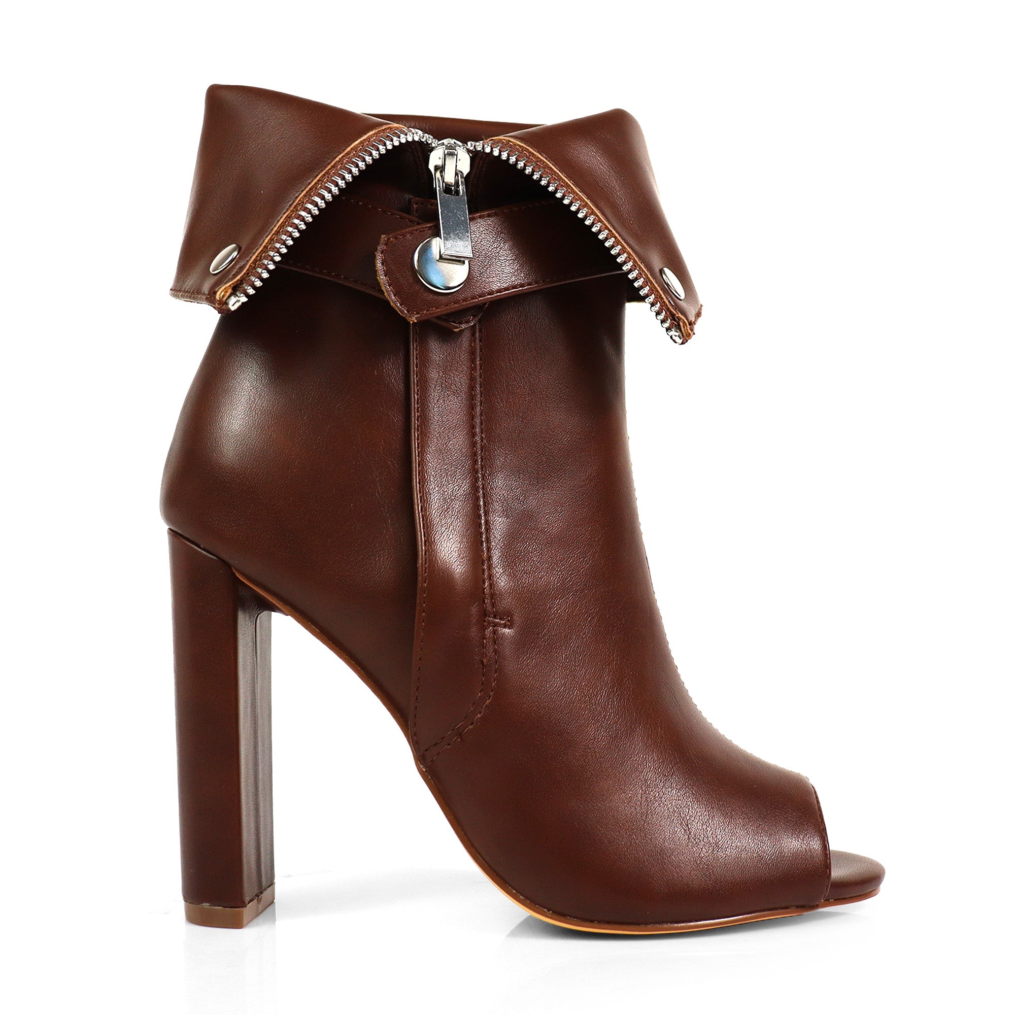 YANIX-2 OPEN PEEP TOE ZIP MOTO BOOT BROWN