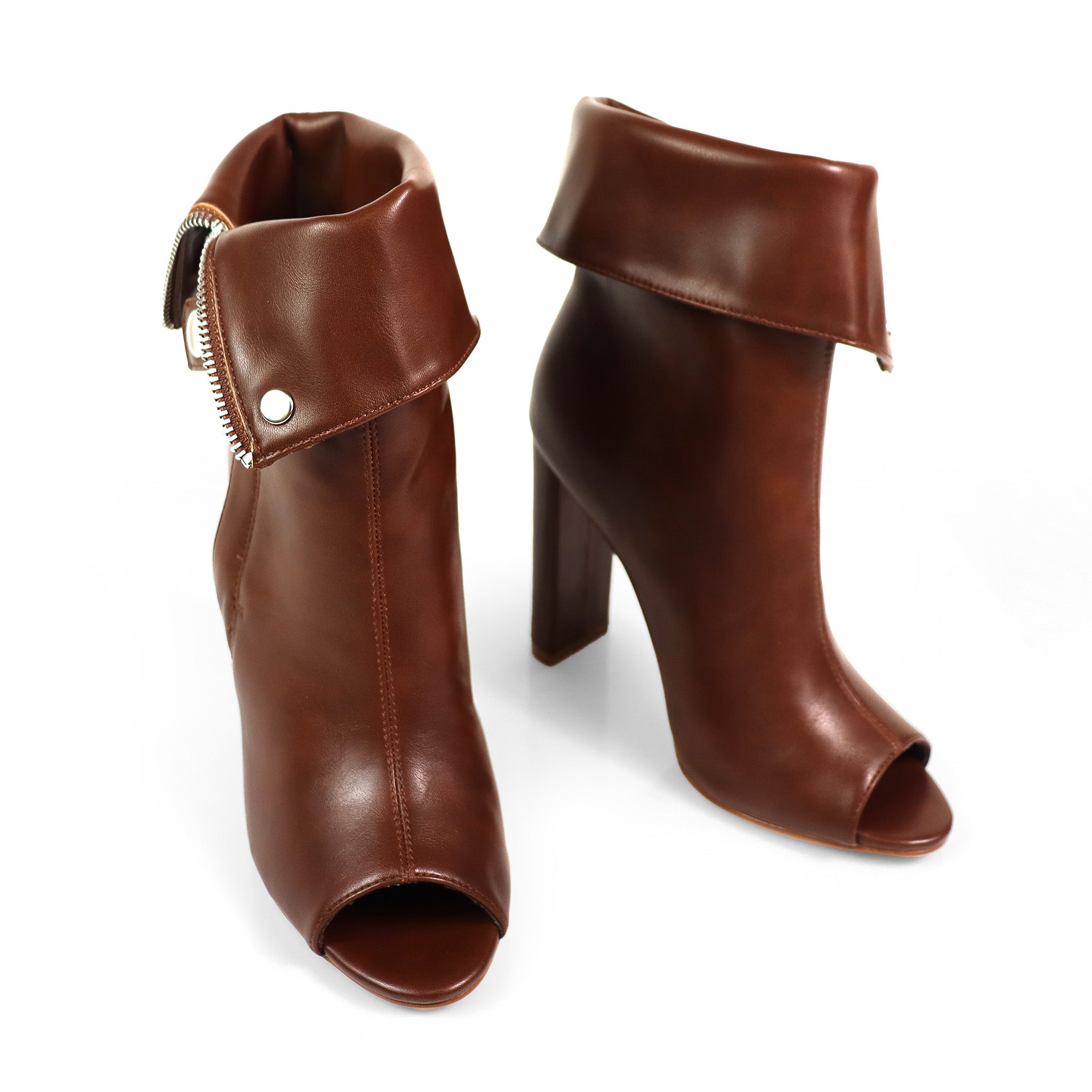 YANIX-2 OPEN PEEP TOE ZIP MOTO BOOT BROWN