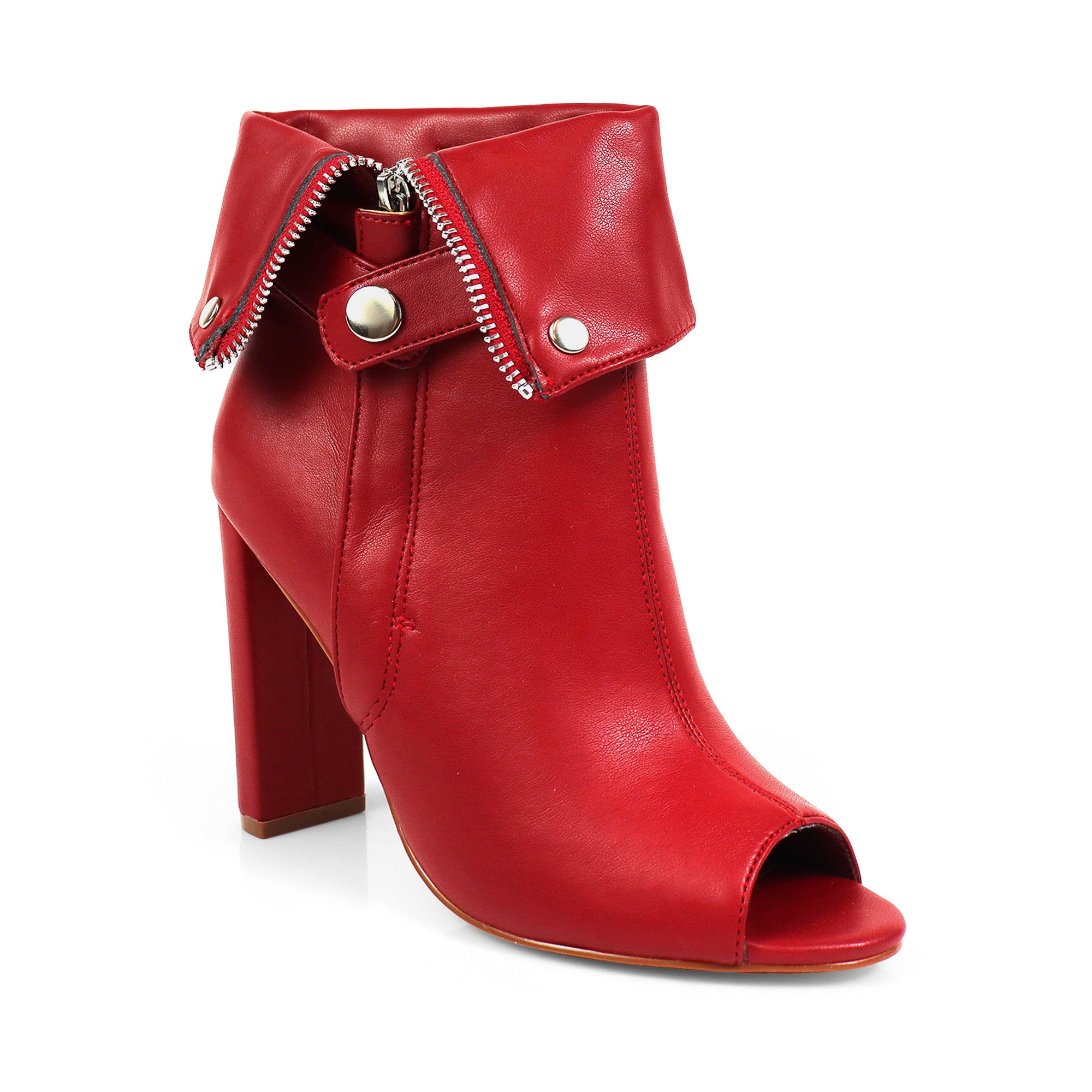YANIX-2 OPEN PEEP TOE ZIP MOTO BOOT RED