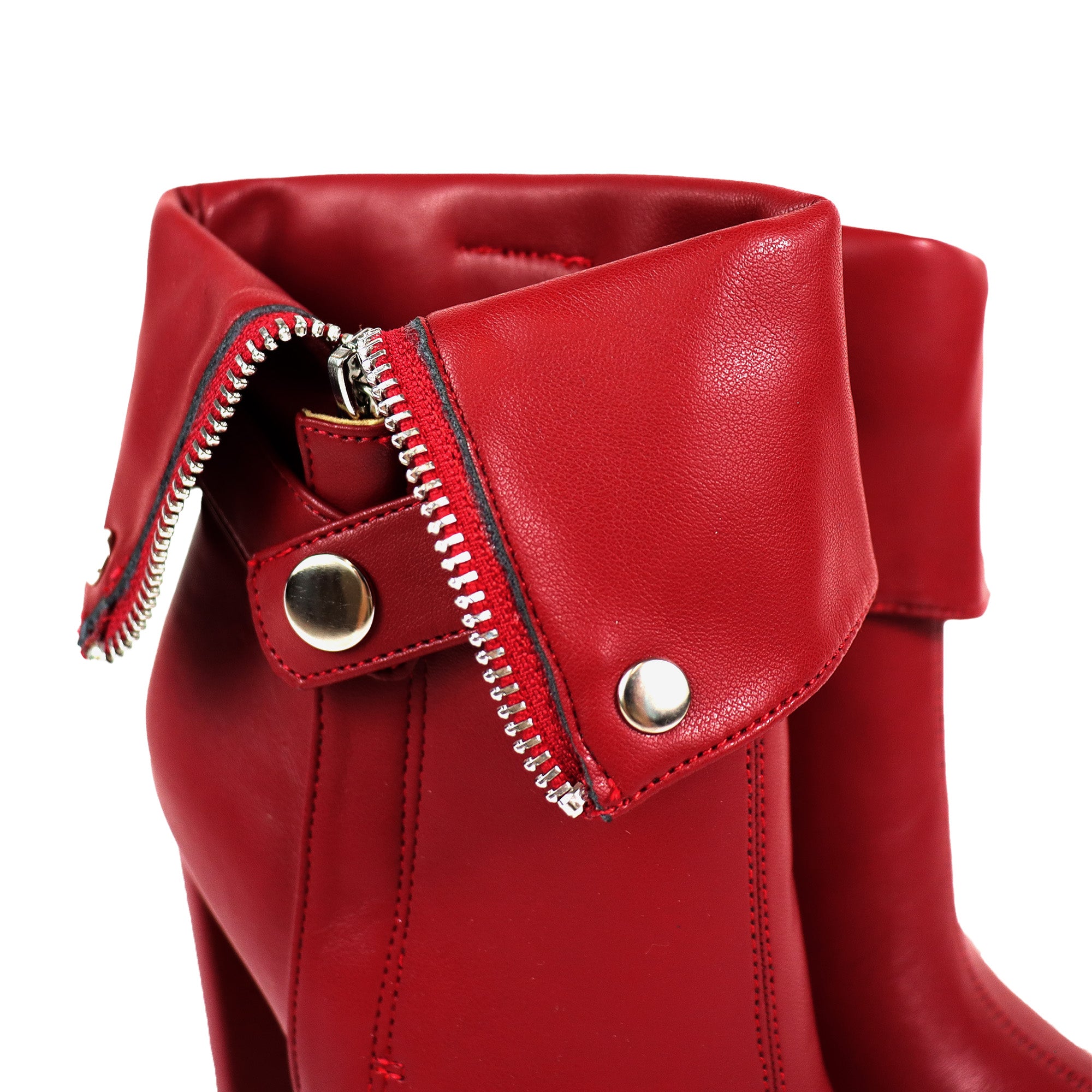 YANIX-2 OPEN PEEP TOE ZIP MOTO BOOT RED