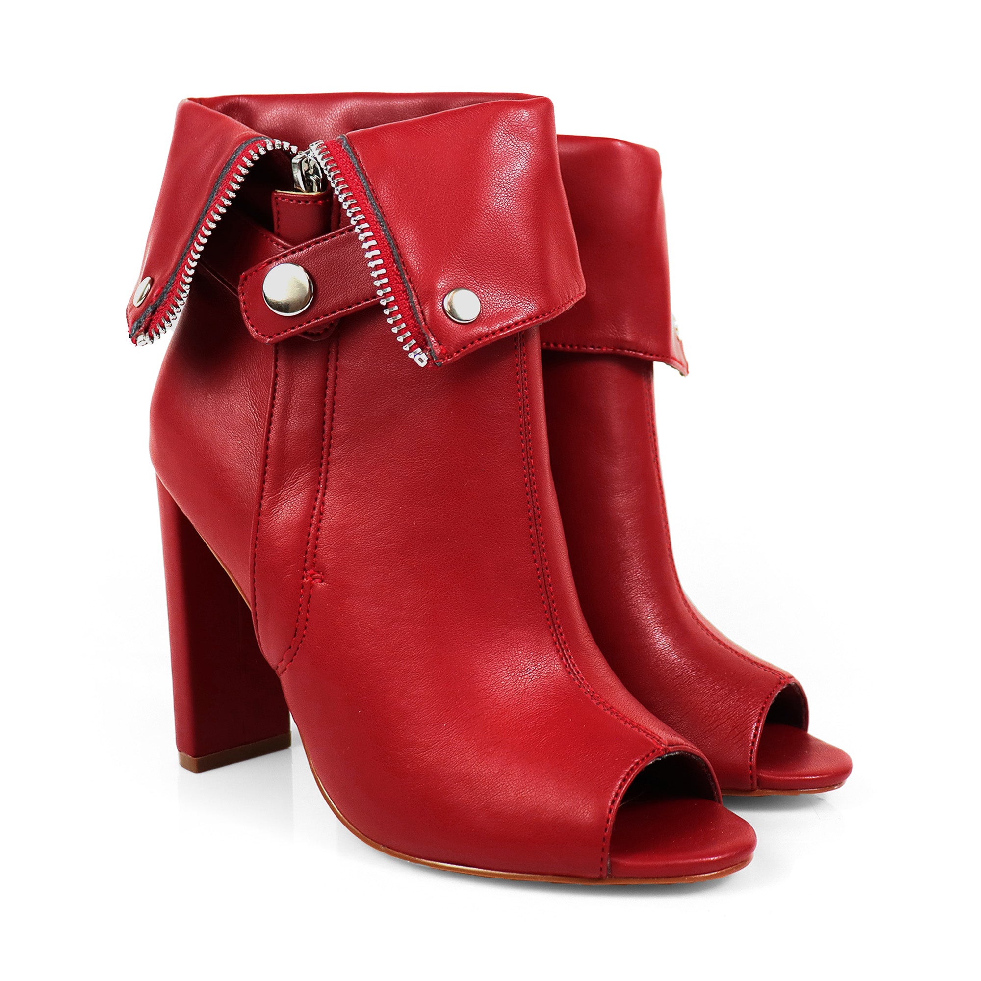 YANIX-2 OPEN PEEP TOE ZIP MOTO BOOT RED