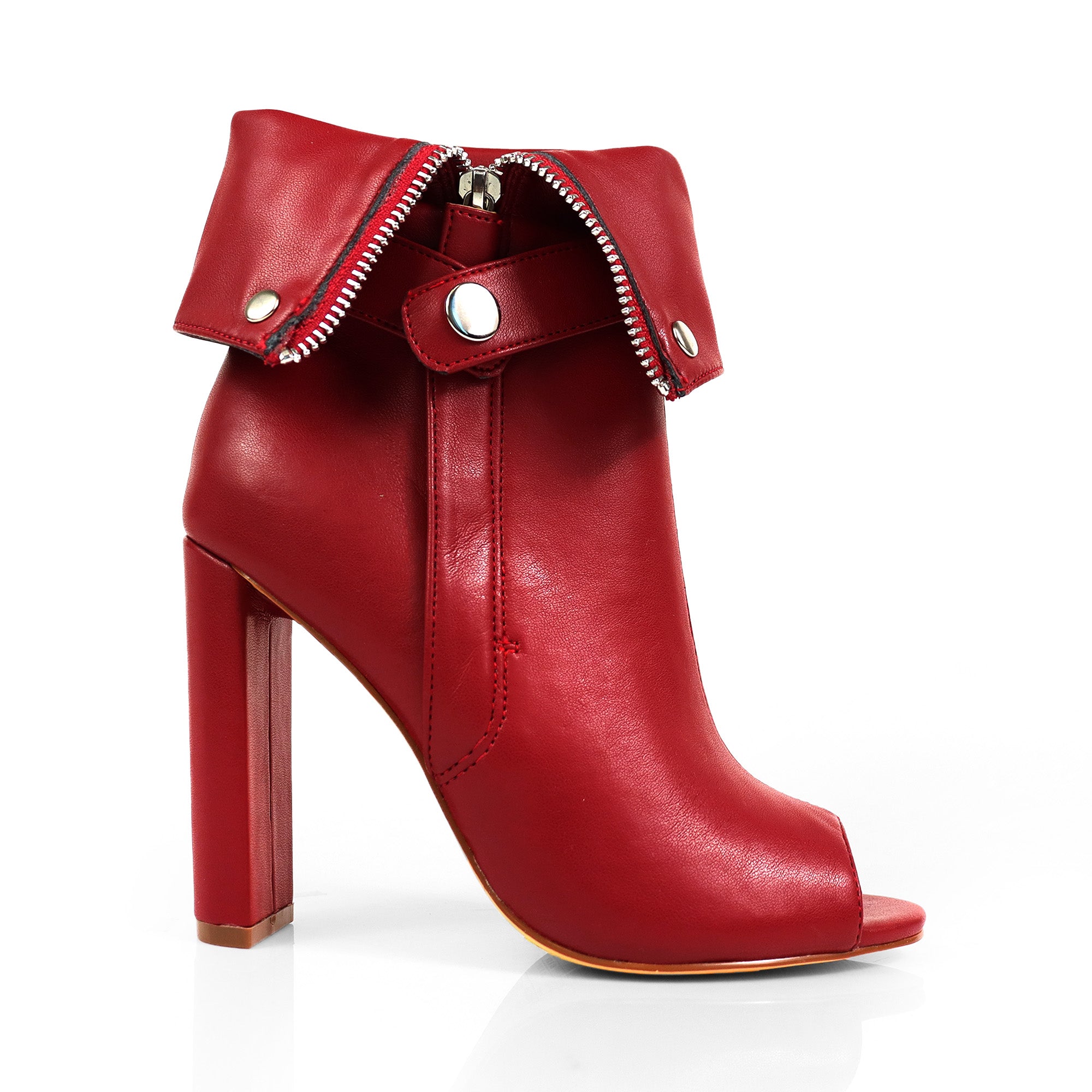 YANIX-2 OPEN PEEP TOE ZIP MOTO BOOT RED