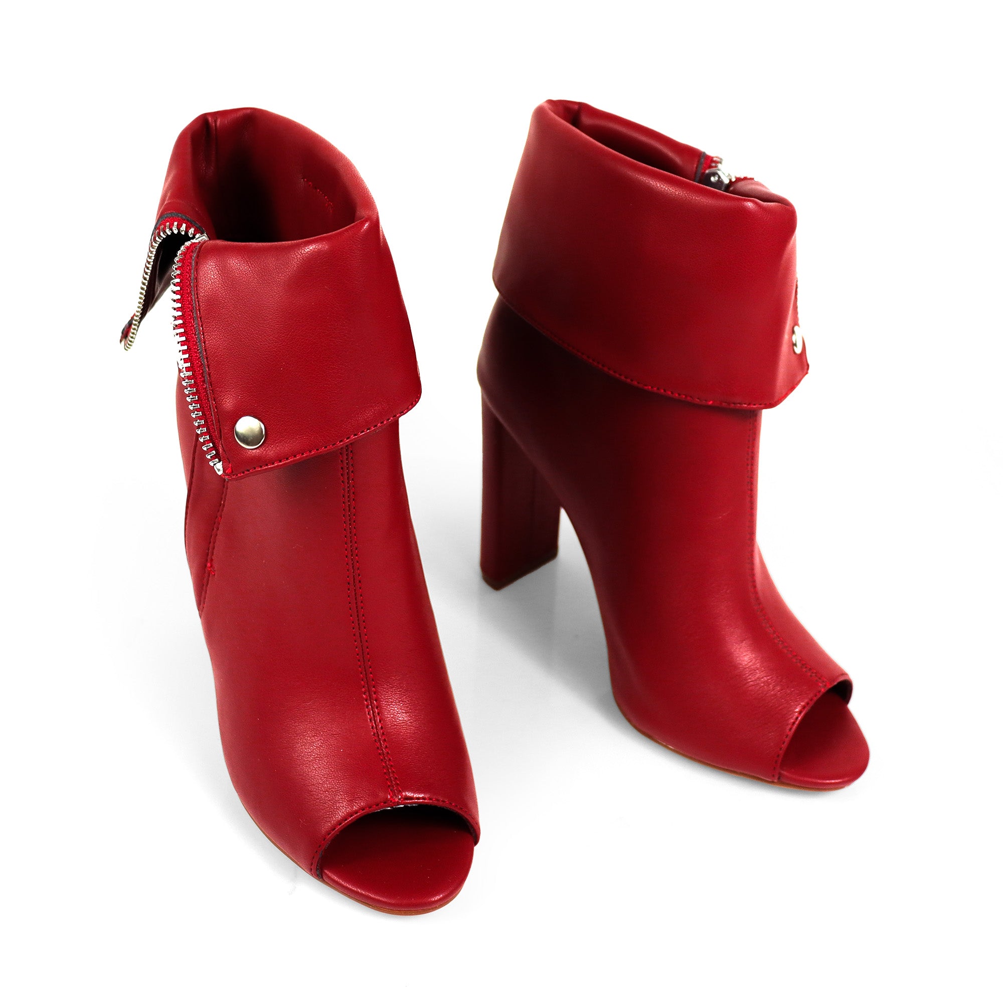 YANIX-2 OPEN PEEP TOE ZIP MOTO BOOT RED