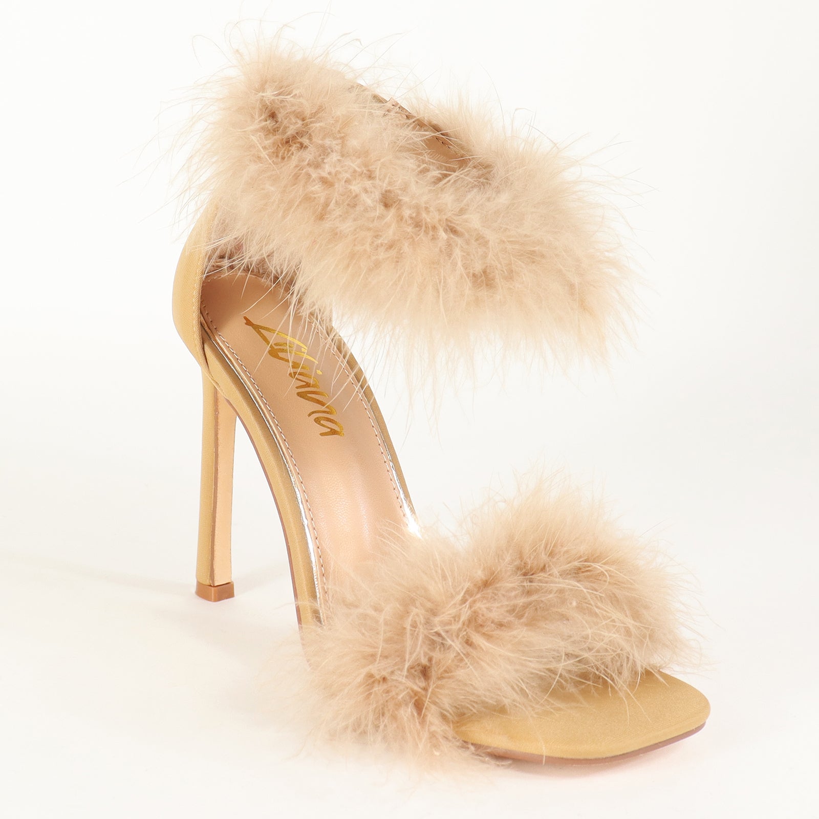 YANNA-1 SQUARED OPEN TOE DUO OSTRICH BAND HEEL - NUDE