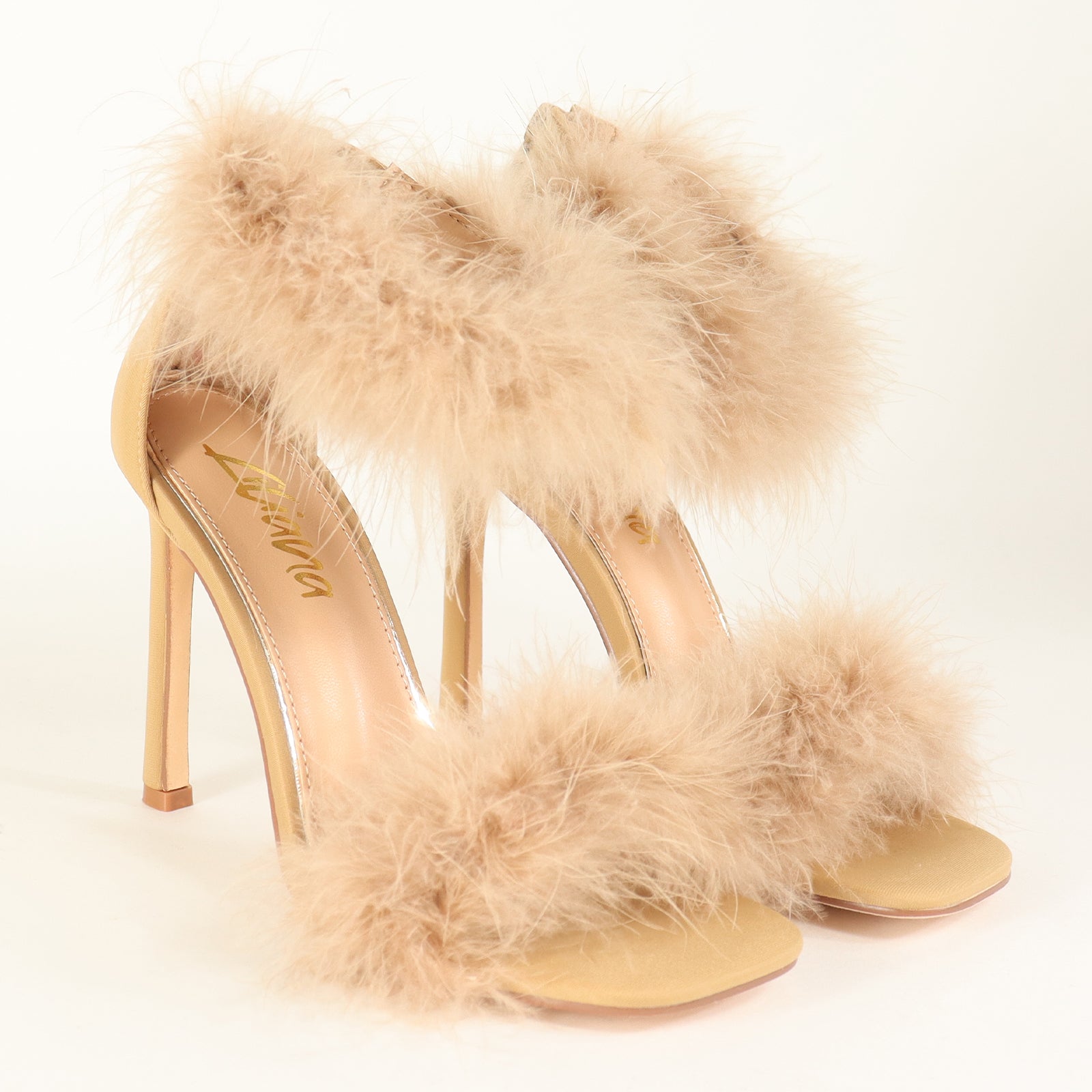 YANNA-1 SQUARED OPEN TOE DUO OSTRICH BAND HEEL - NUDE