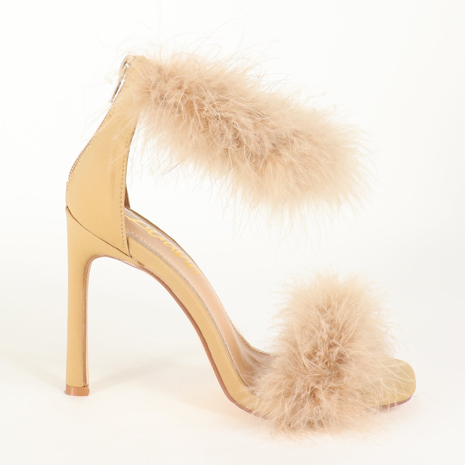 YANNA-1 SQUARED OPEN TOE DUO OSTRICH BAND HEEL - NUDE