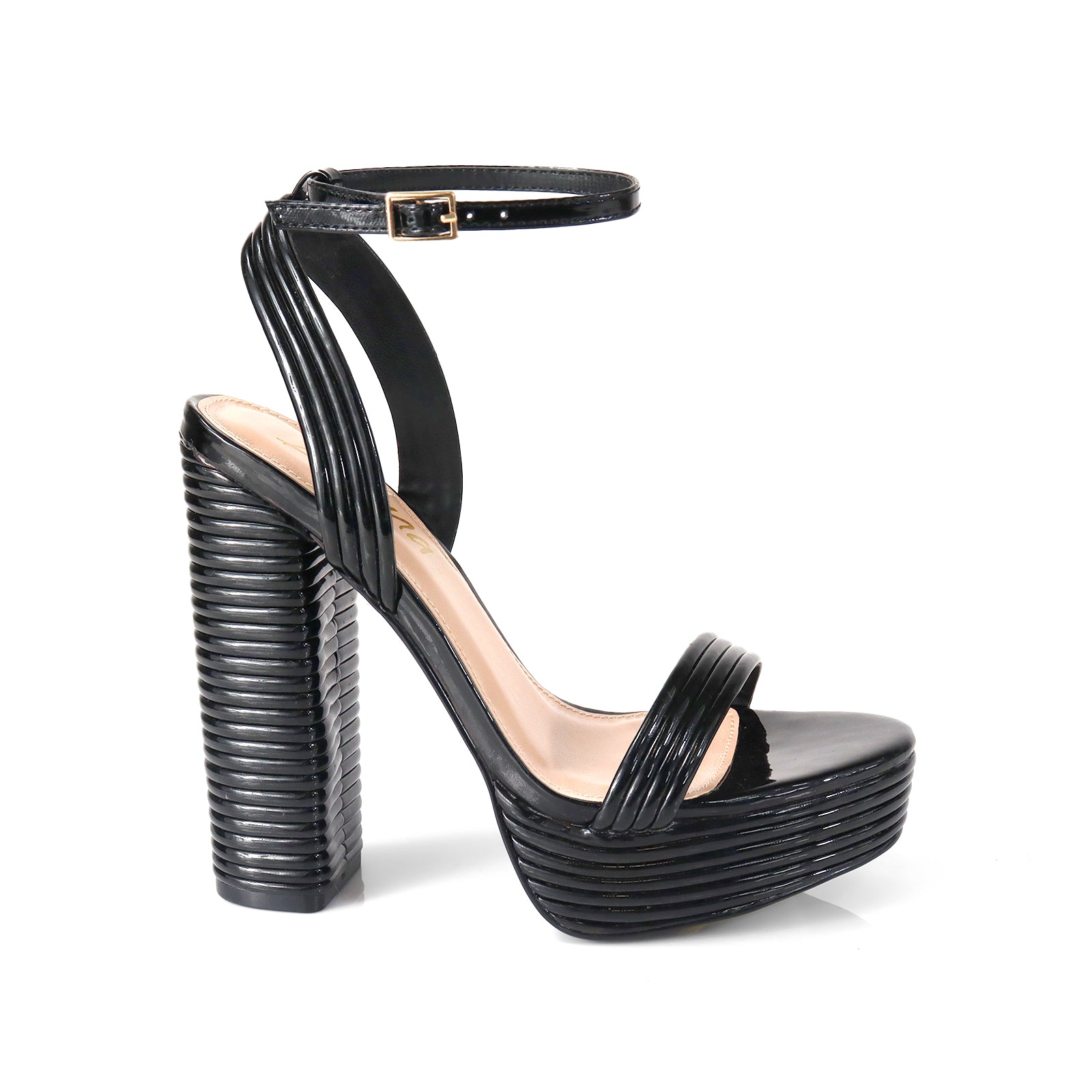 YUKO-100 ROUND TOE ANKLE STRAP BUCKLE W/ LAYERE BLACK