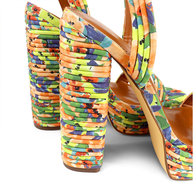 YUKO-100 ROUND TOE ANKLE STRAP BUCKLE W/ LAYERE FLORAL