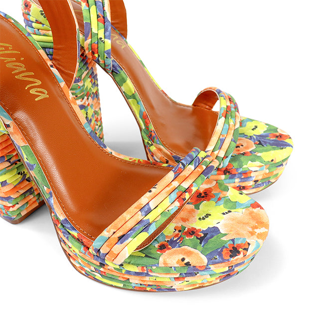 YUKO-100 ROUND TOE ANKLE STRAP BUCKLE W/ LAYERE FLORAL
